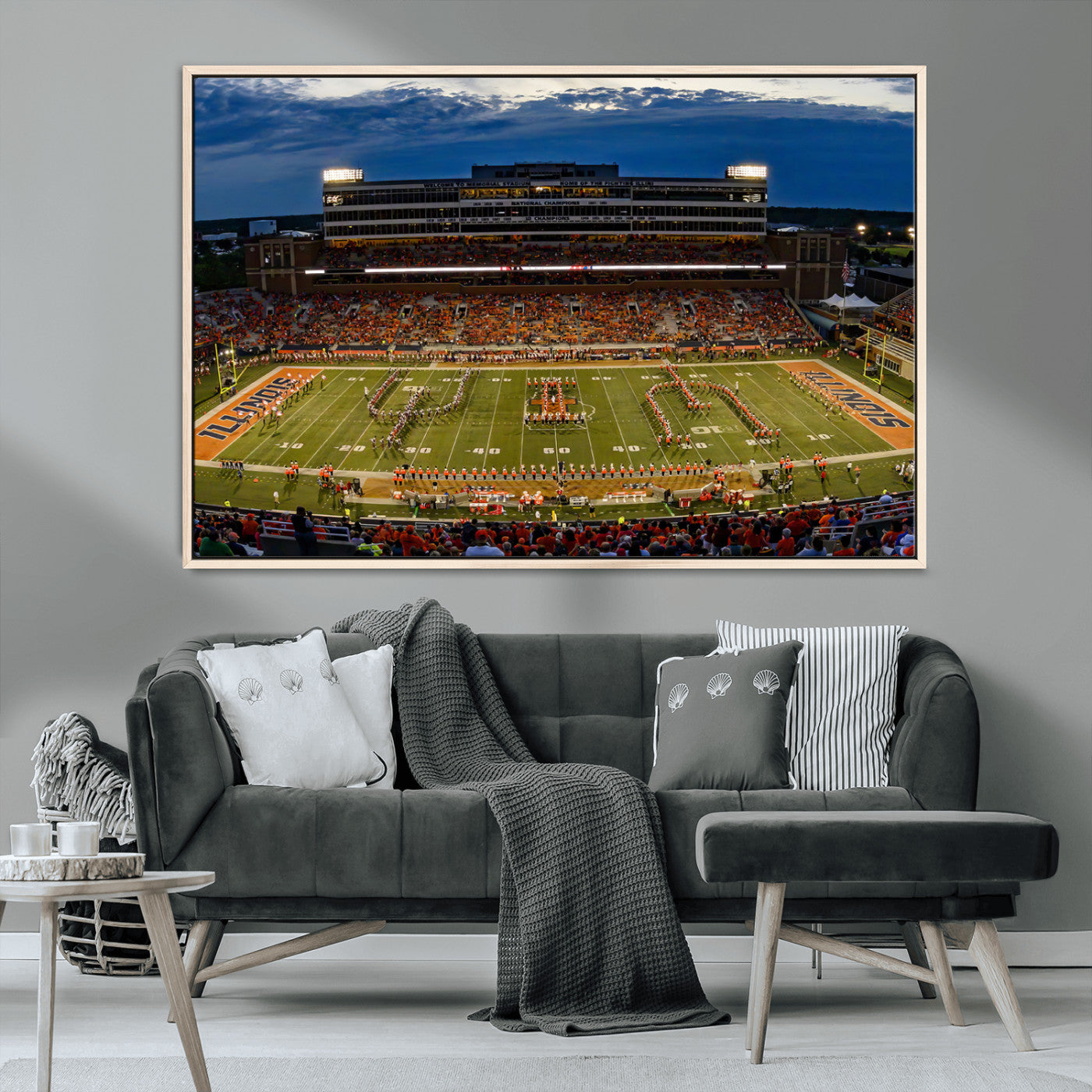 44513-MGV-CV-36X24-University of Illinois Fighting Illini Football Team Print - Champaign Illinois Memorial Stadium