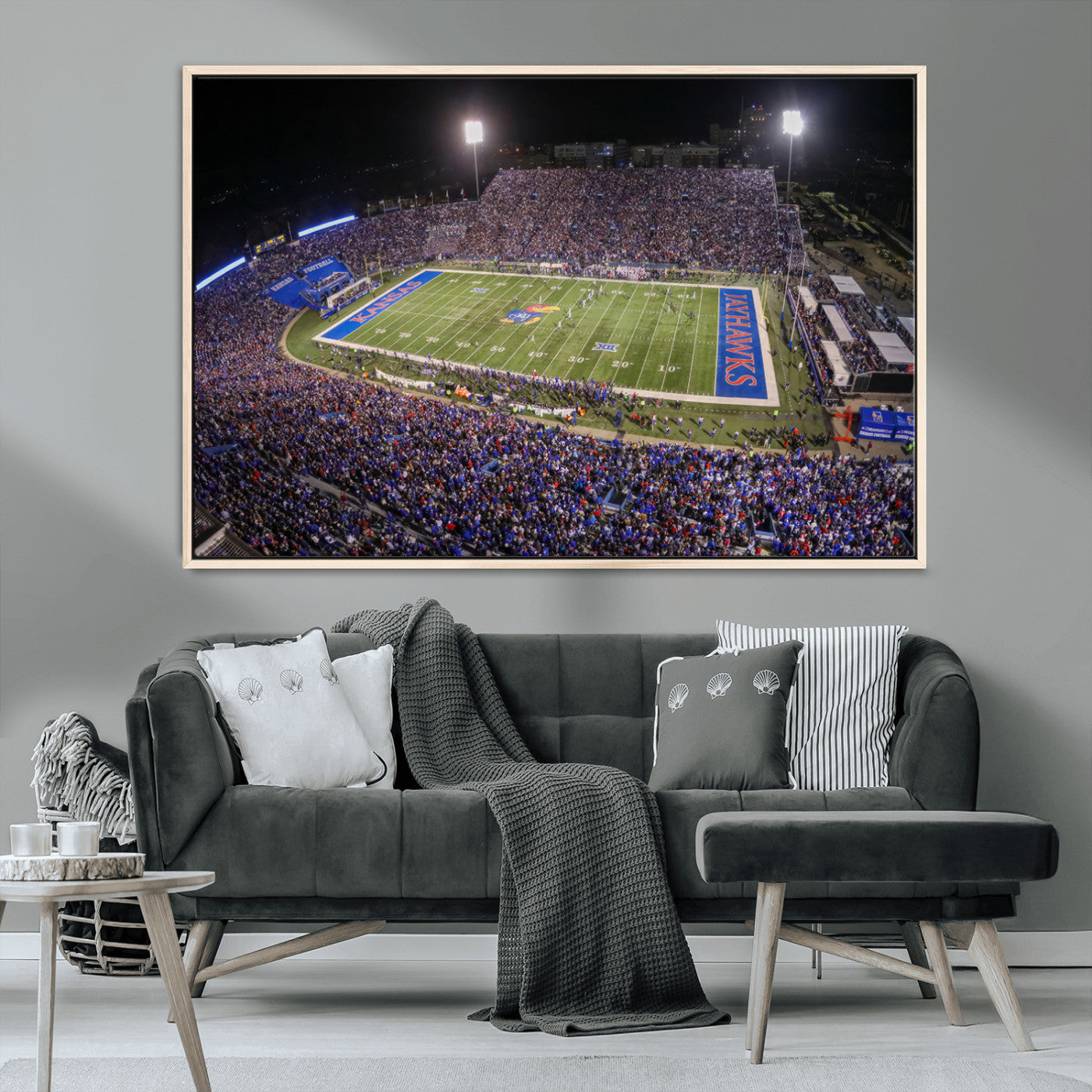 69760-MGV-FC-36X24_Natural-University of Kansas Jayhawks Football Team Print - Lawrence Kansas Memorial Stadium Wall Art Canvas