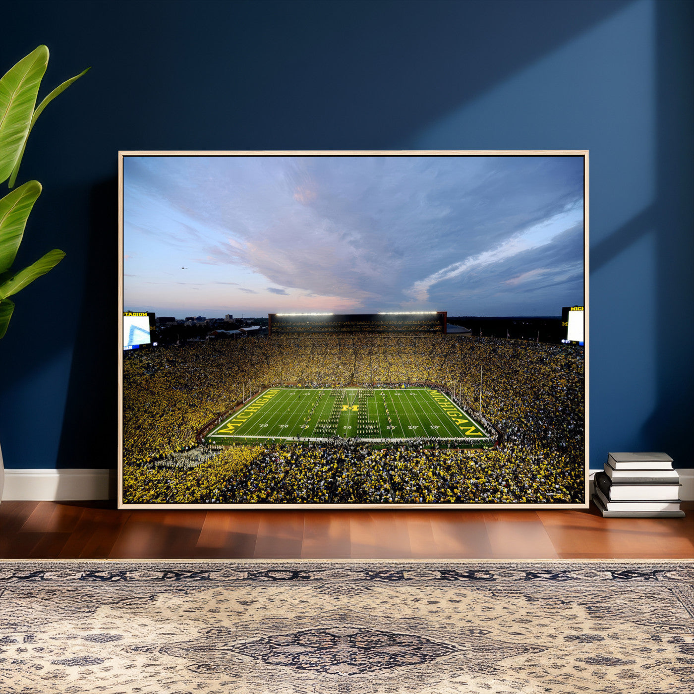 82641-MGV-CV-36X24 - Michigan Stadium Wall Art Canvas Print, Vibrant Game Day Crowd and Sunset Sky Football Field Artwork for Home, Office