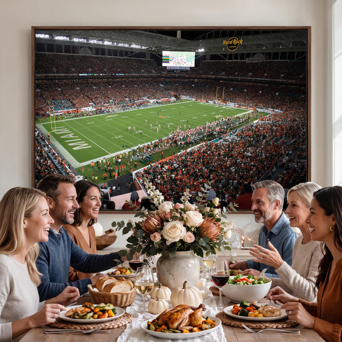 33698-PAN-FL-20X10 - Miami Hurricanes Football Team Print Canvas- Miami Hard Rock Stadium Wall Art Canvas Print