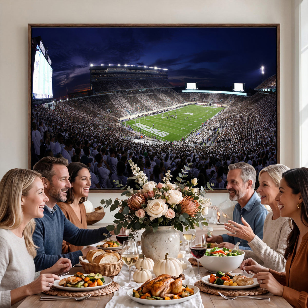 75193-PAN-FL-20X10 - Michigan State Spartans Canvas, Framed Football Team Print - East Lansing Spartan Stadium Wall Art