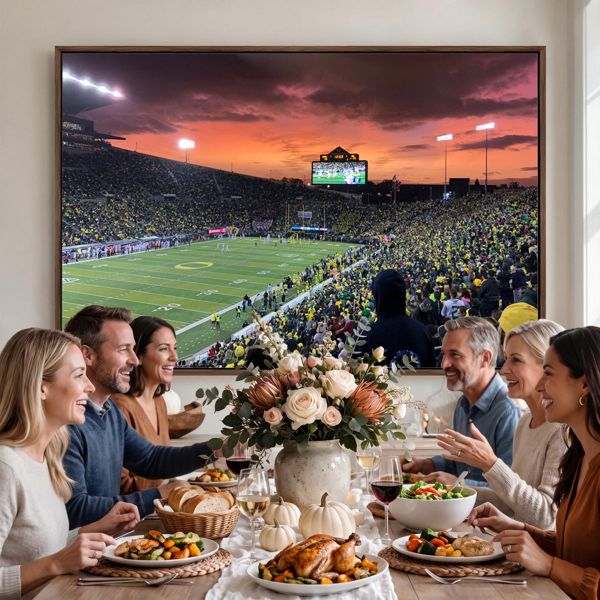 75065-PAN-FL-20X10 - Eugene Autzen Stadium Canvas Wall Art Print – Sunset Over Iconic Football Field Wall Decor for Home