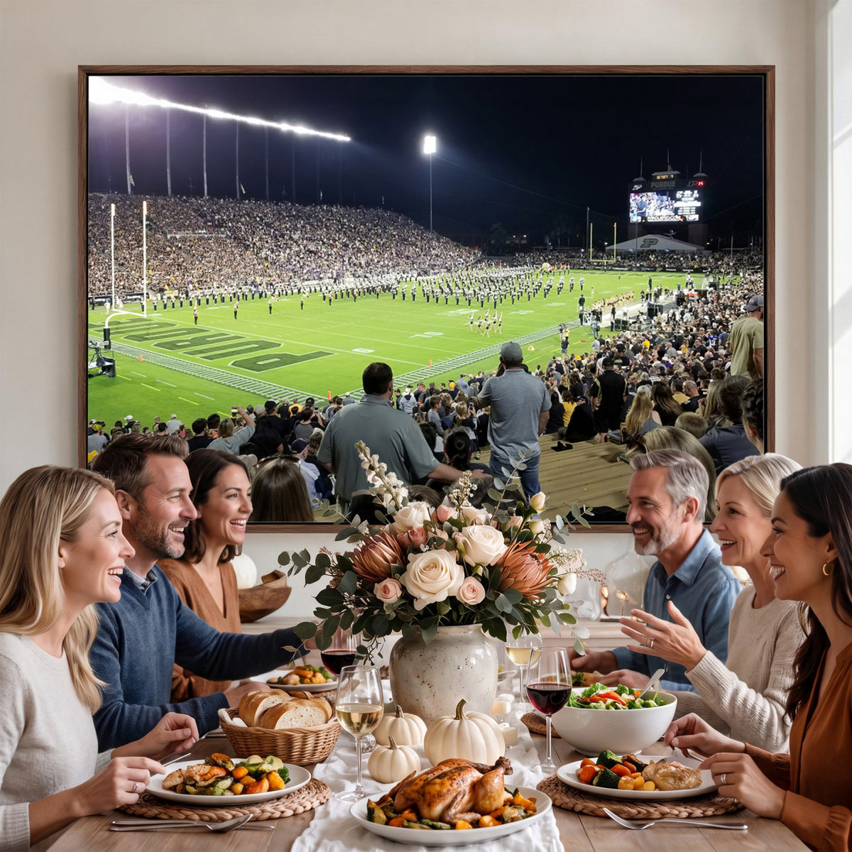 56796-PAN-FL-20X10 - Purdue University Boilermakers Football Team Print - West Lafayette Ross-Ade Stadium Wall Art Canvas