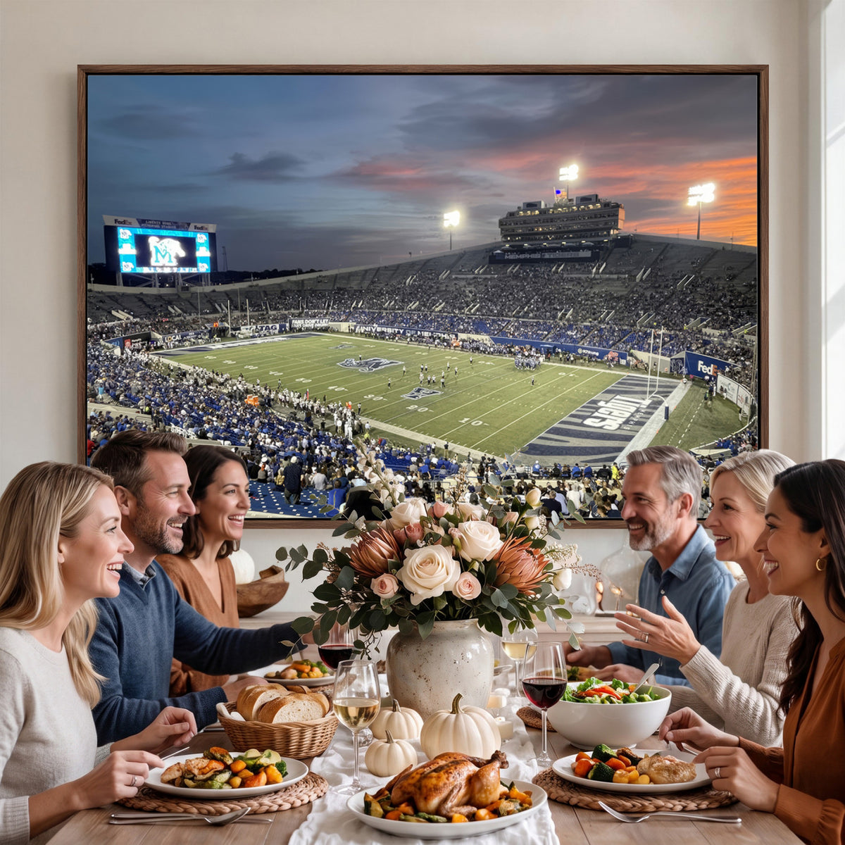 64409-PAN-FL-20X10 - Memphis Tigers Football Team Print - Memphis Simmons Bank Liberty Stadium Wall Art Canvas Print