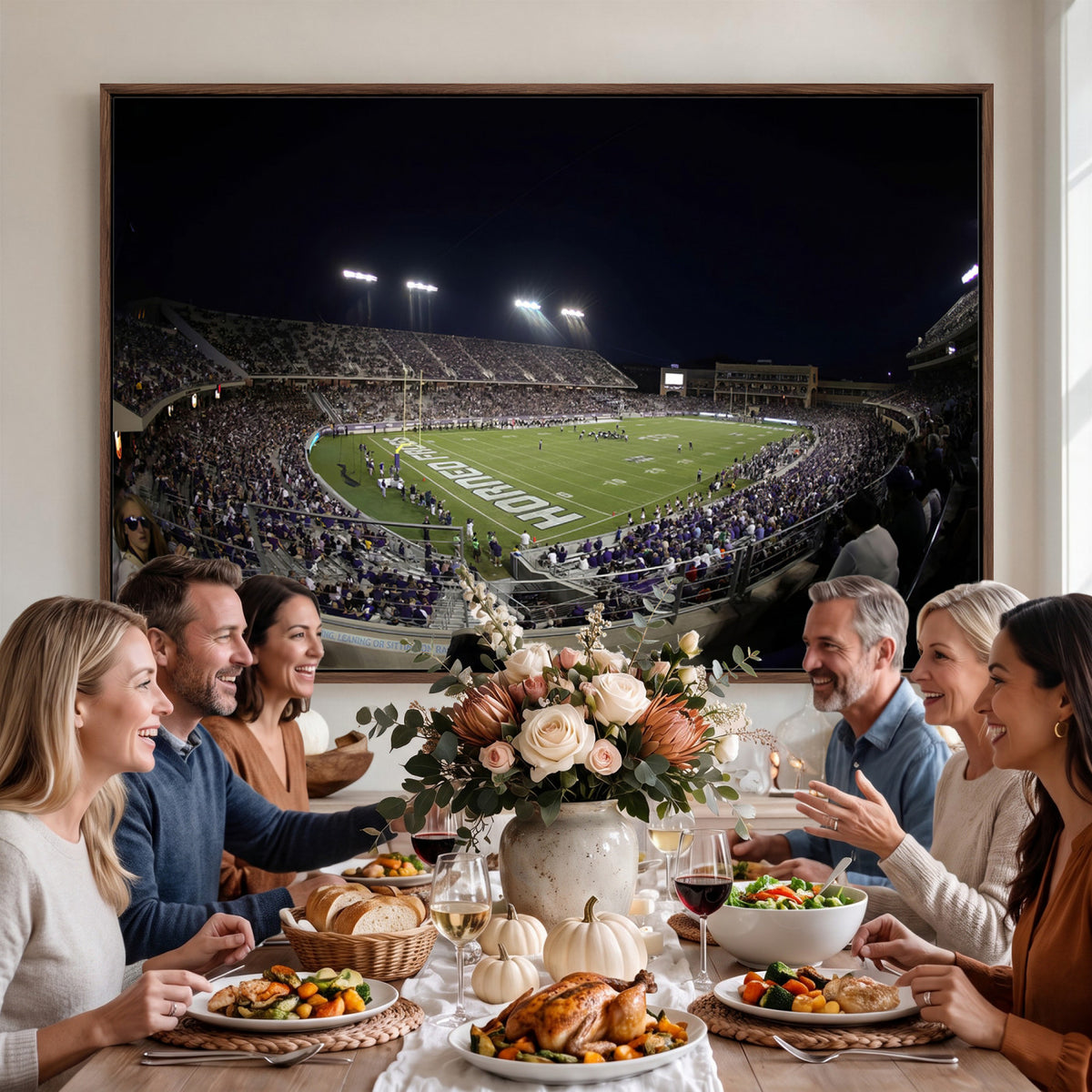 59222-PAN-FL-20X10 - TCU Horned Frogs Football Team Print - Fort Worth Amon G. Carter Stadium Wall Art Canvas Print.