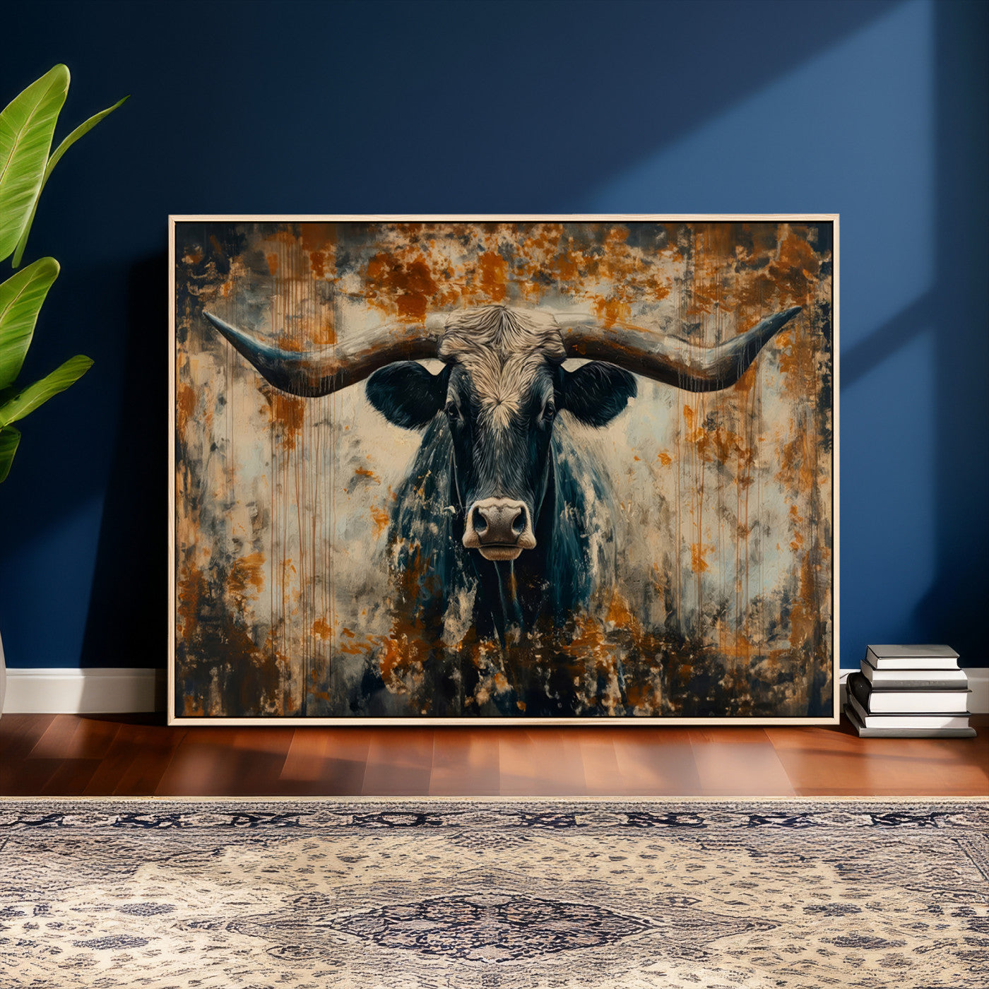 85913-MGV-CV-36X24 - Abstract Longhorn Bull Wall Art | Rustic Western Wall Decor | Framed and Ready to Hang | Ideal for