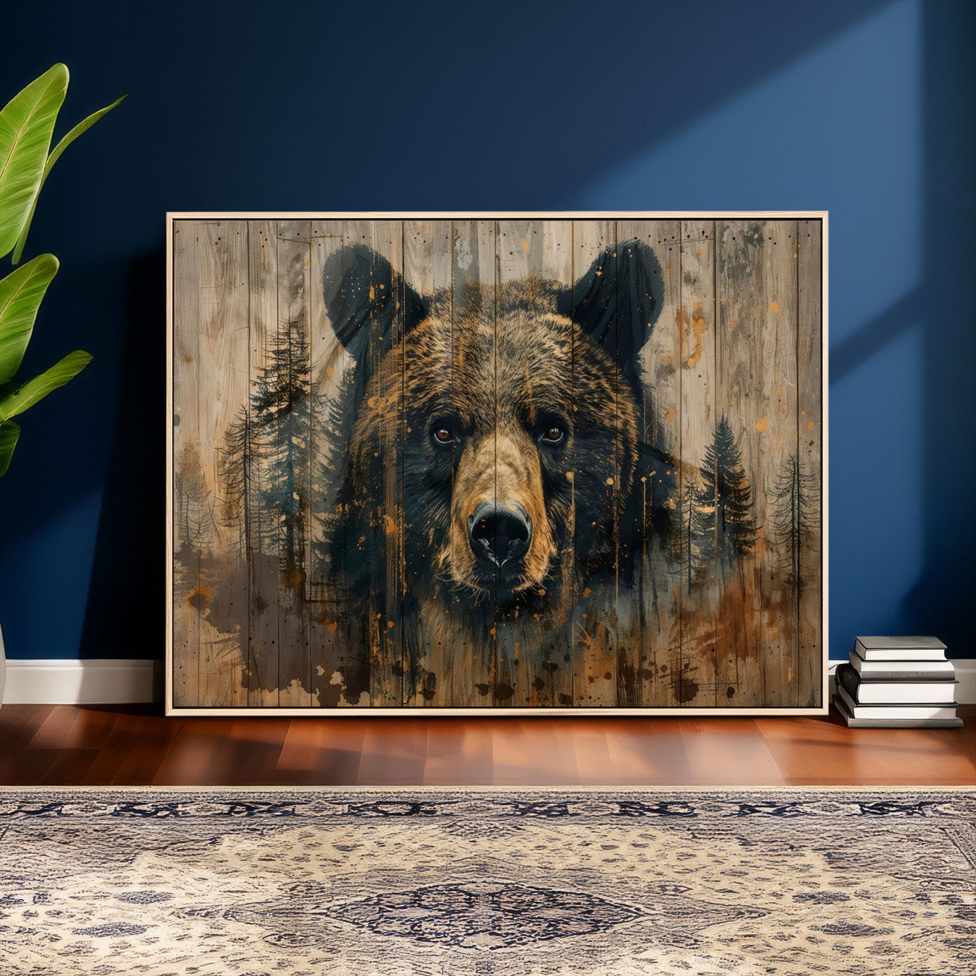 51373-MGV-CV-36X24 - Abstract 399 Bear Wall Art | Rustic Cabin Wall Decor with Forest Design for Farmhouse Wall Decor