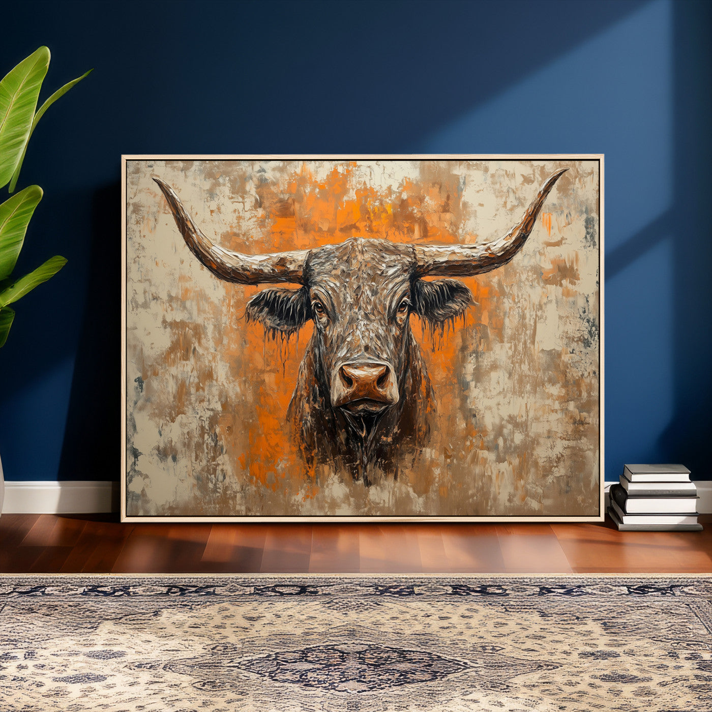 49976-MGV-CV-36X24 - Abstract Cow Longhorn Bull Wall Art Canvas Print - Rustic Texas Western Cattle Artwork