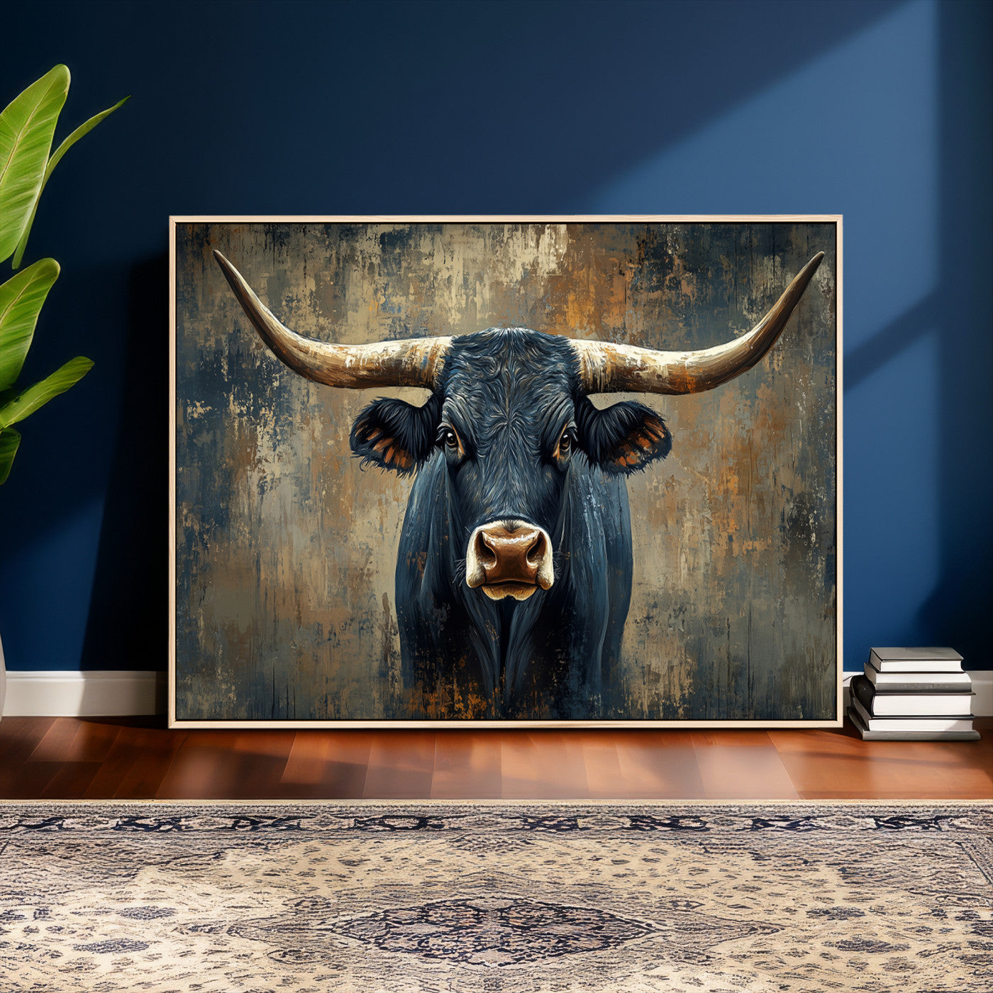 42026-MGV-CV-36X24 - Texas Western Wall Art Canvas Print - Abstract Cow Longhorn Bull Wall Art Canvas Print - Rustic Cow