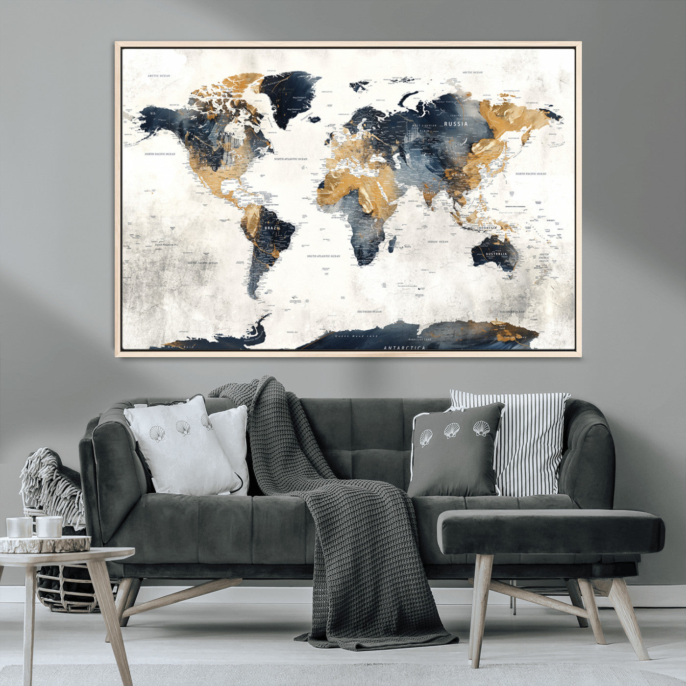 -Push Pin World Map Canvas Print – Framed Wall Art for Couples to Track Their Travels – Anniversary