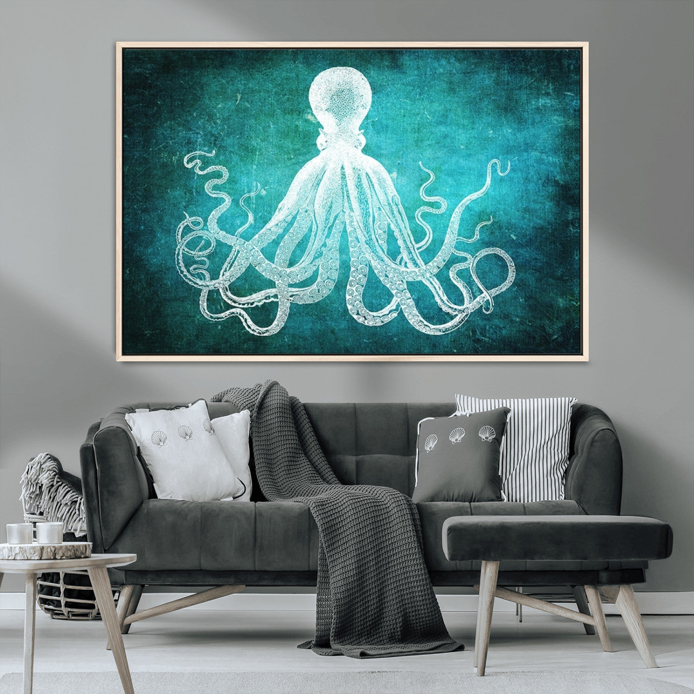 20773-MGV-CV-36X24-Green Octopus Abstract Wall Art Canvas Print