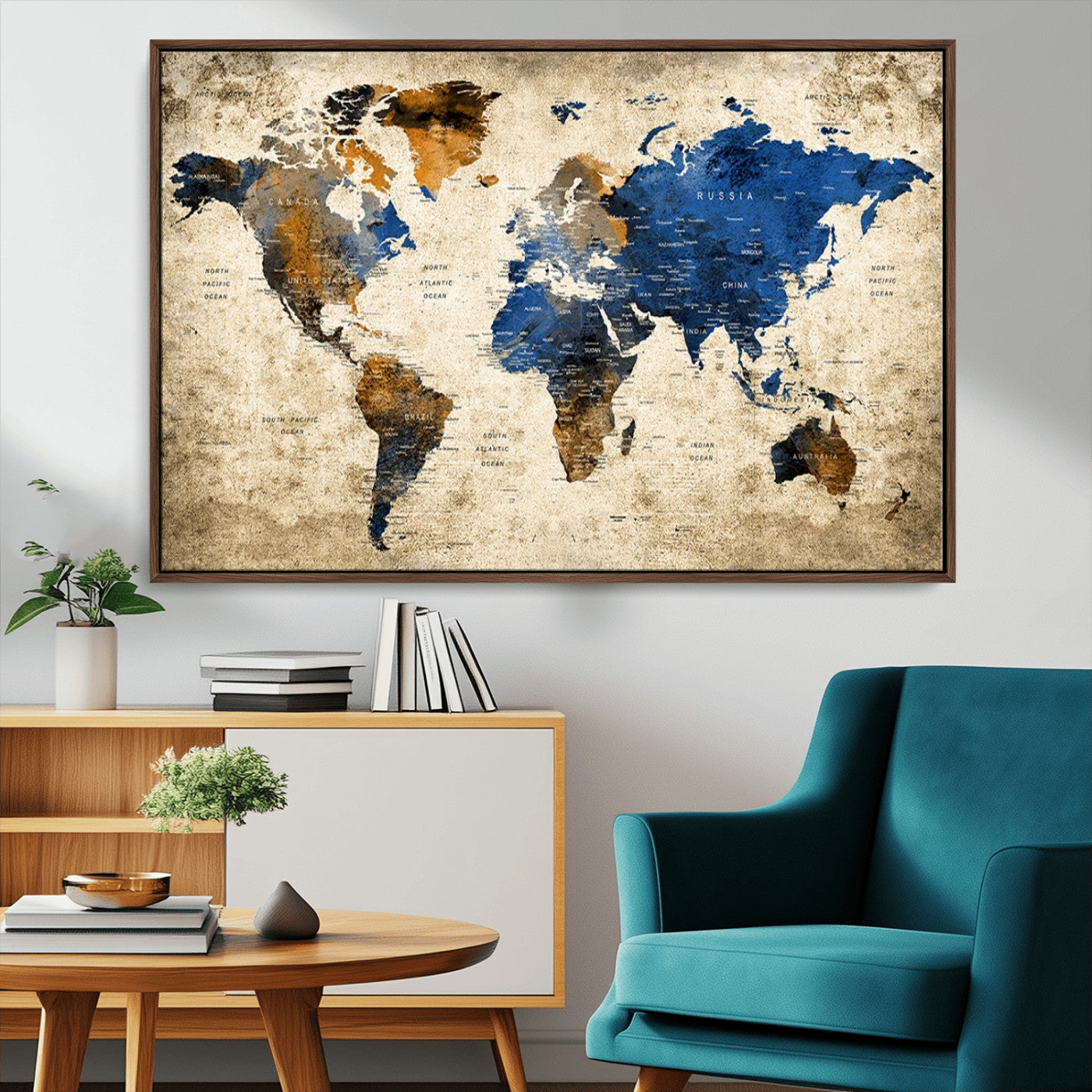 82930-MGV-CV-36X24-Push Pin World Map Canvas Print – Framed Travel Map Wall Art for Couples, Unique Gift Anniversary or Home Decor