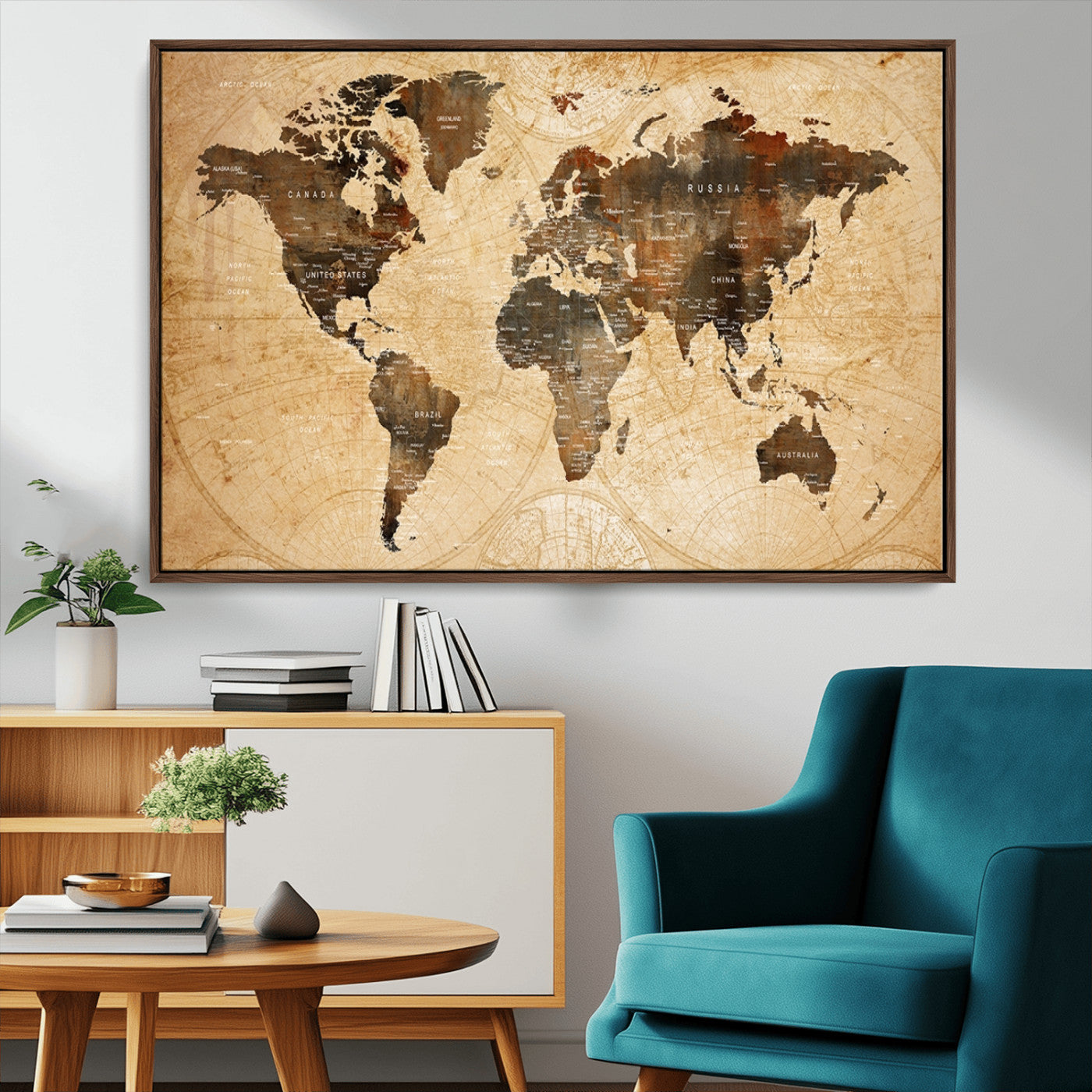 13813-MGV-CV-36X24-Push Pin World Map Canvas Print – Framed Travel Tracker Wall Art for Couples, Perfect Anniversary Gift and Home Decor