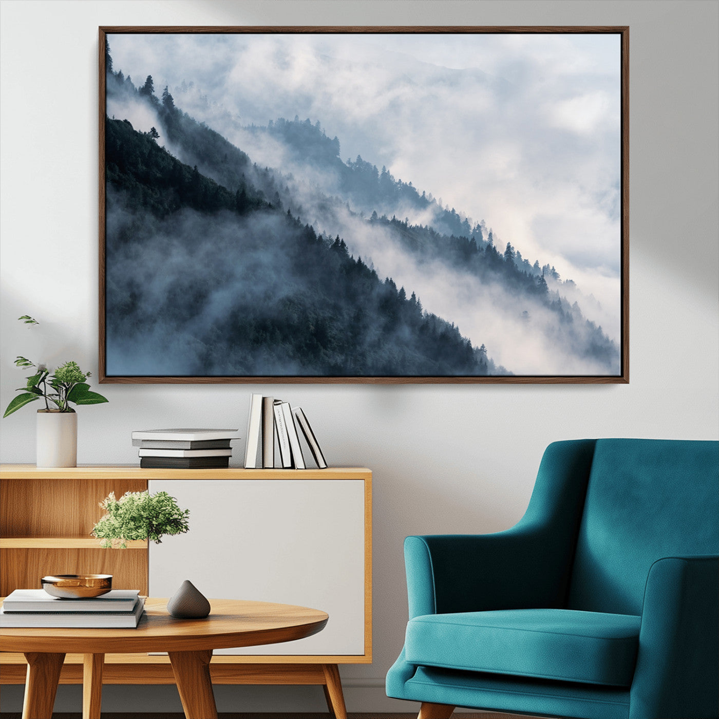 85737-MGV-CV-36X24-Foggy Forest Wall Art Canvas Print – Misty Mountain Landscape Decor – Ready to Hang Nature-Inspired
