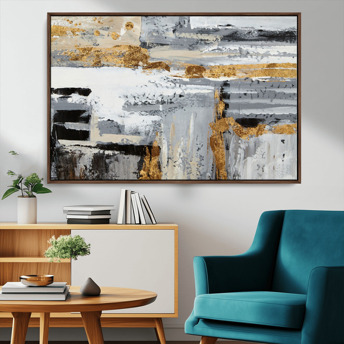 43177-MGV-CV-36X24-Abstract Painting Canvas Wall Art Print Paint Drip Art Brush Strokes Gray Artwork