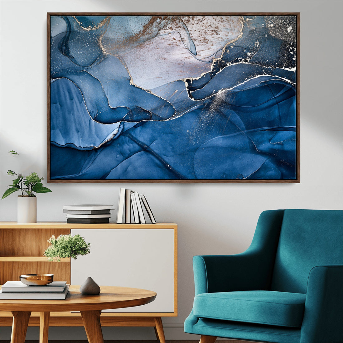 Navy Blue Canvas Art Abstract Print | Elegant Triptych Modern Art