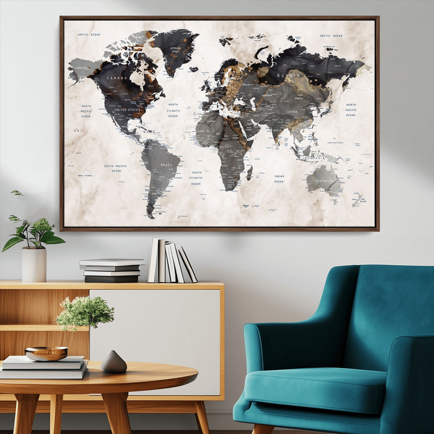 48937-MGV-CV-36X24-Push Pin World Map Canvas Print – Framed Travel Tracker Wall Art for Couples, Romantic Anniversary Gift and Home Decor
