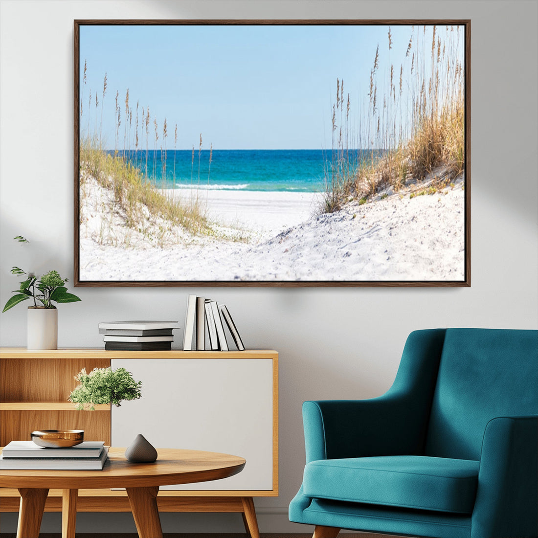Serene Coastal Dune Path with Ocean View, 3-Panel Beach Canvas Wall Art