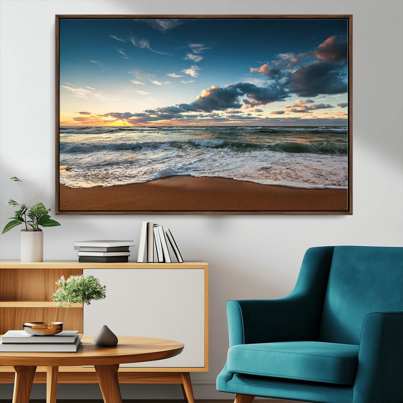 -Ocean Beach Wall Art Canvas Print Sunset Artwork Print Coastal Wall Art