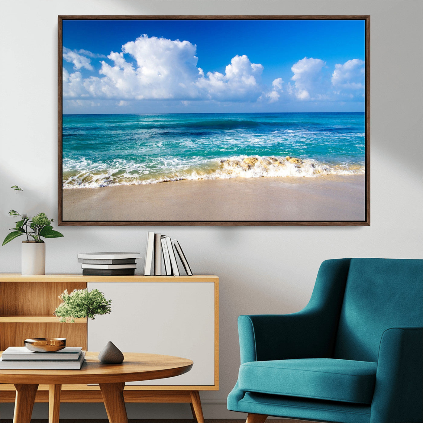 60364-MGV-CV-36X24-Tropical Beach 3-Panel Canvas Wall Art – Serene Ocean Waves and Blue Sky Wall Art Print