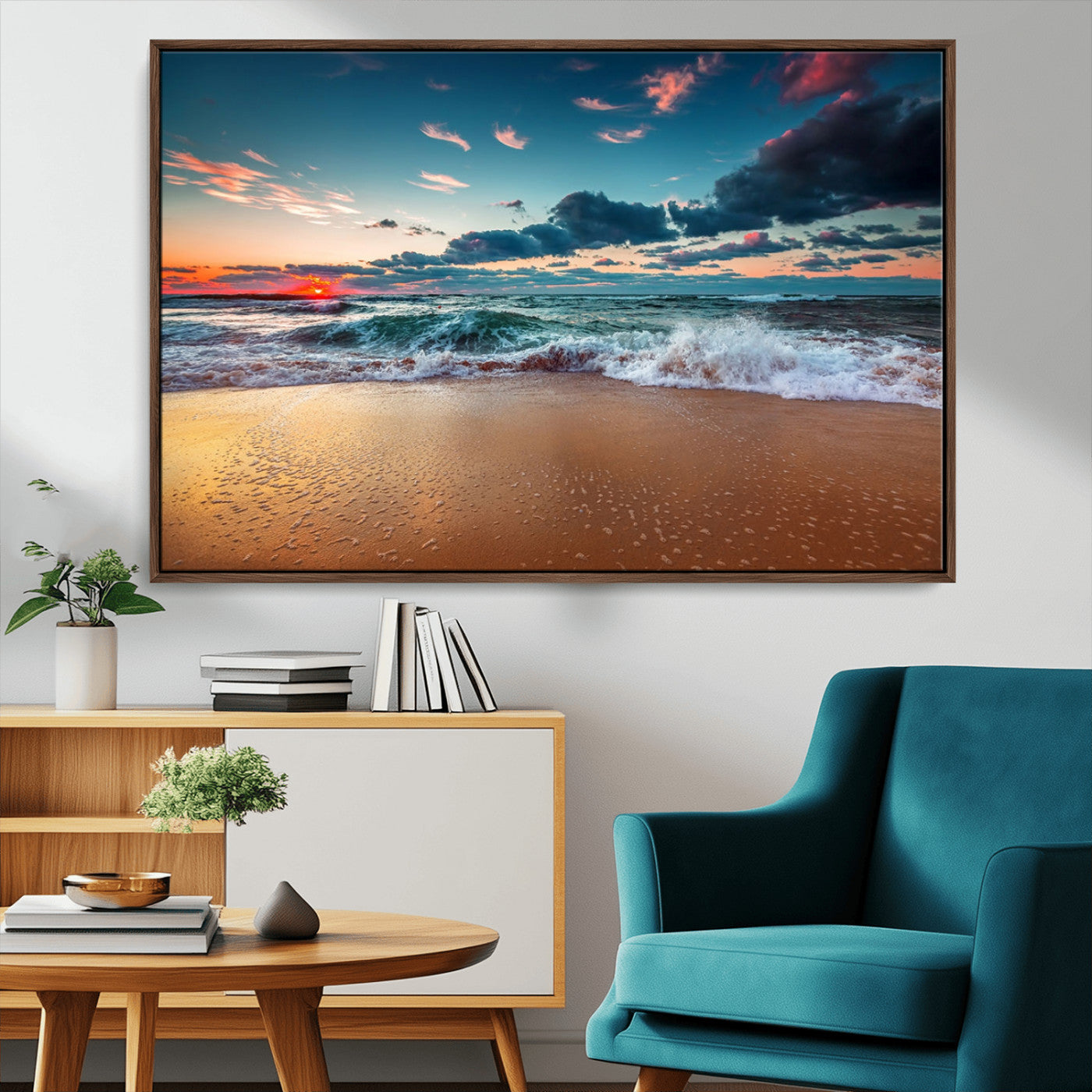 46642-MGV-CV-36X24-Sunset Ocean Beach Wall Art – Giclee Canvas Print, Coastal Seascape, Ready to Hang, Beach Decor,