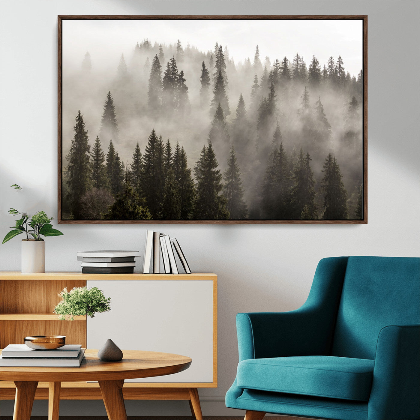 62862-MGV-CV-36X24-Foggy Mountain Wall Art | 3-Panel Foggy Forest and Mountain Landscape | Large Giclee Print for