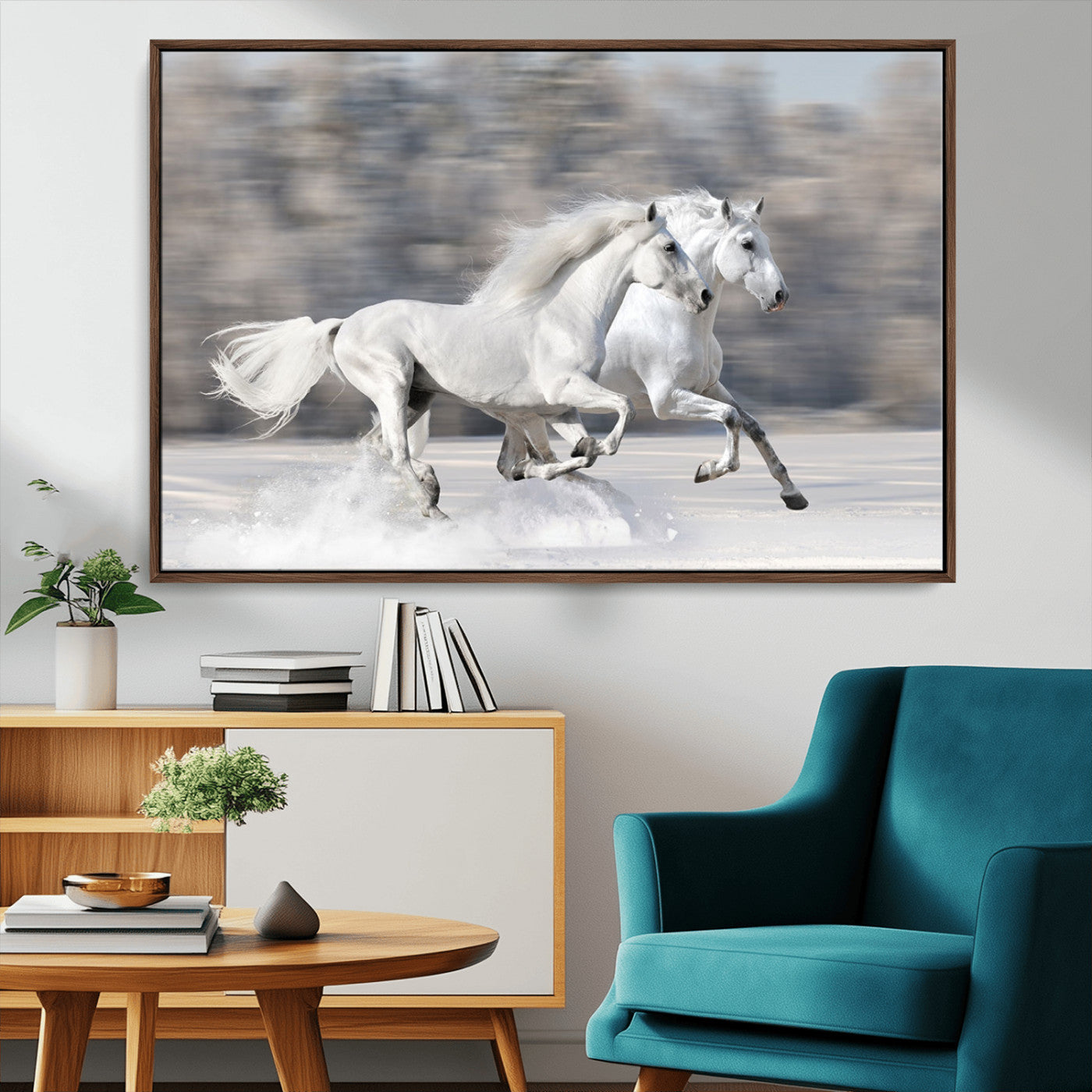 -The White Horses Wall Art, Framed White Horses Wall Art Canvas Print