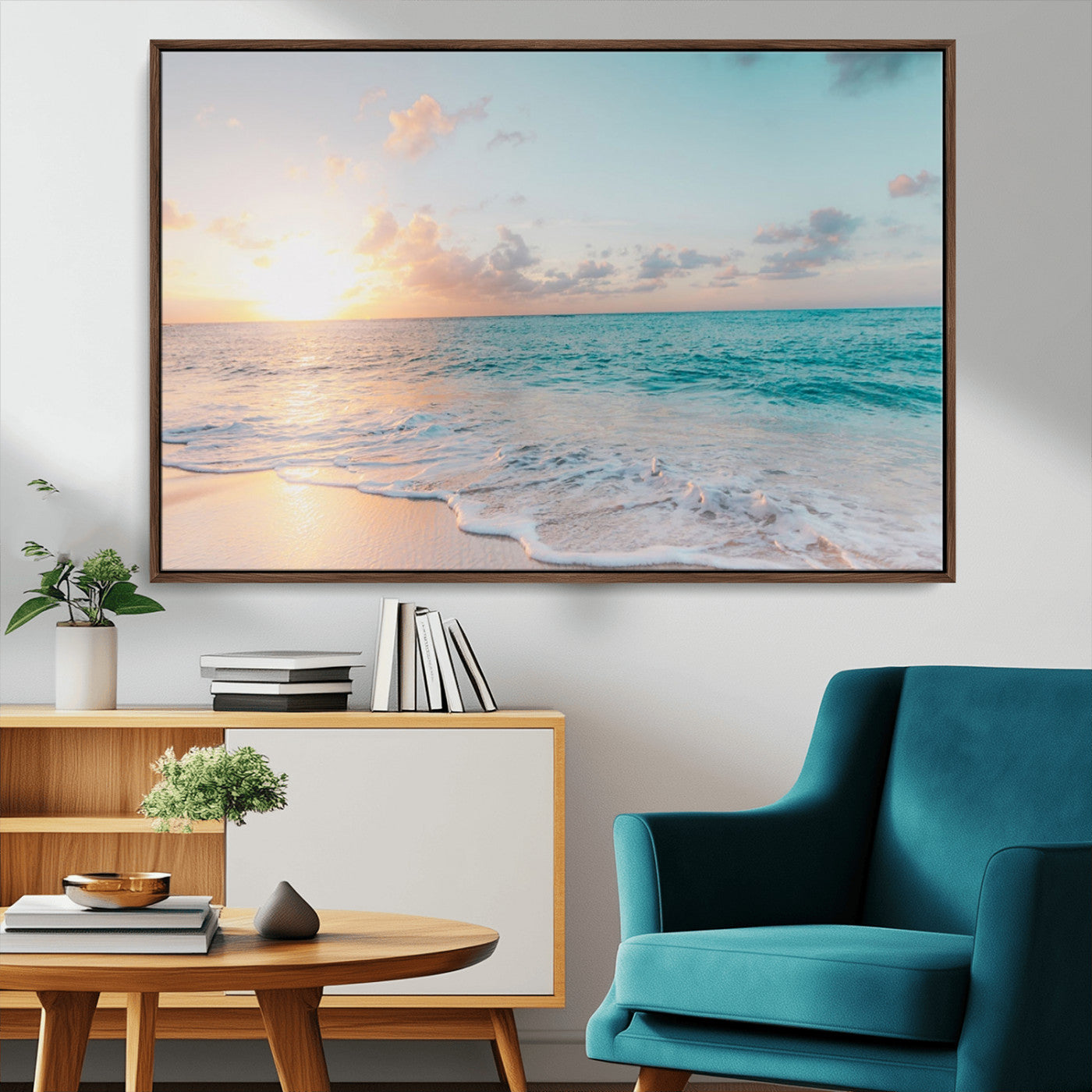 49620-MGV-CV-36X24-Tranquil Ocean Beach Sunset Canvas Wall Art | 3-Panel Coastal Decor