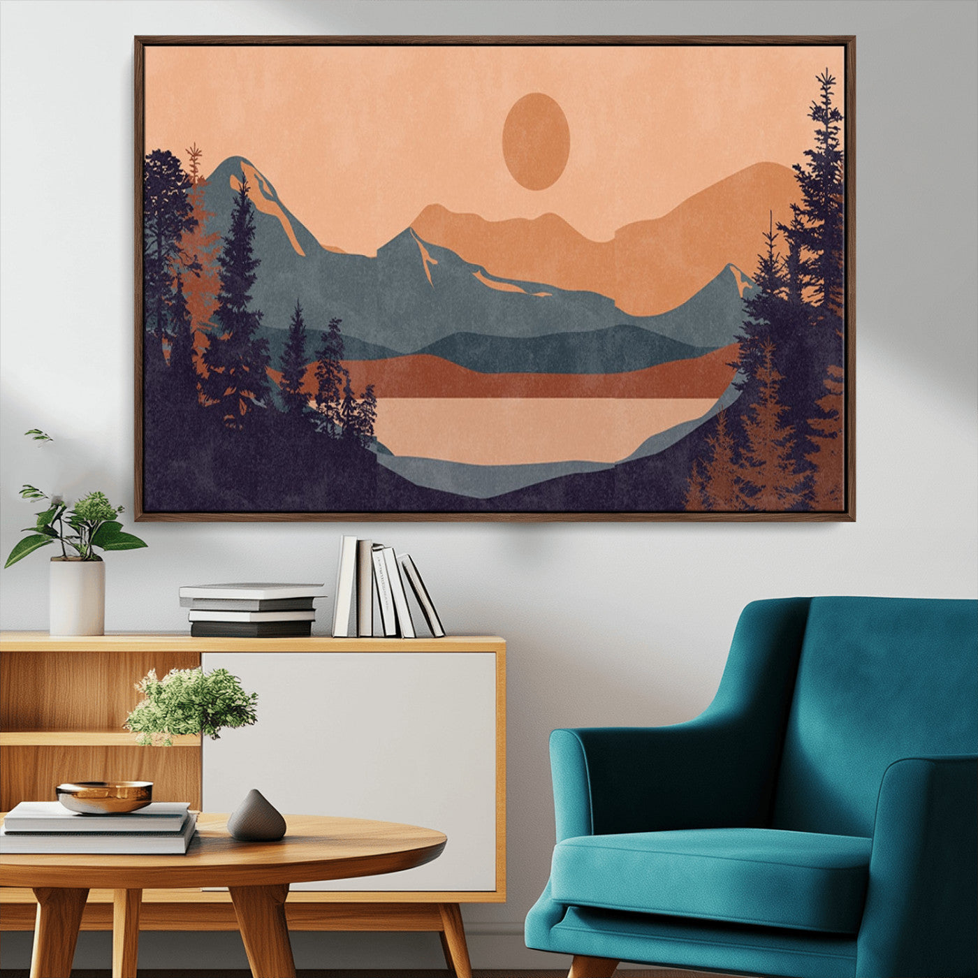 62795-MGV-CV-36X24-Modern Boho Sunset Canvas Print, Mountain Landscape Triptych – Giclée Canvas Art Print for Living