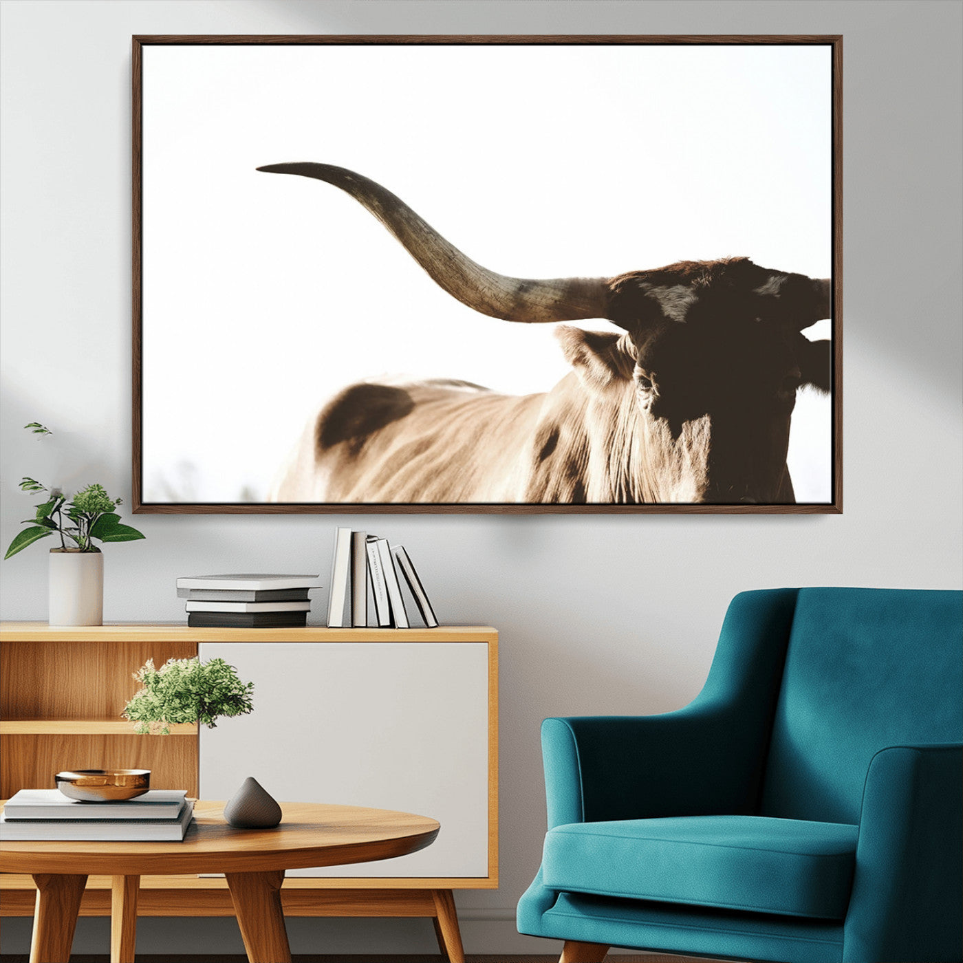 35866-MGV-CV-36X24-Texas Longhorn Wall Art Canvas Print | 3-Panel Large Longhorn Canvas Print for Living Room, Framed