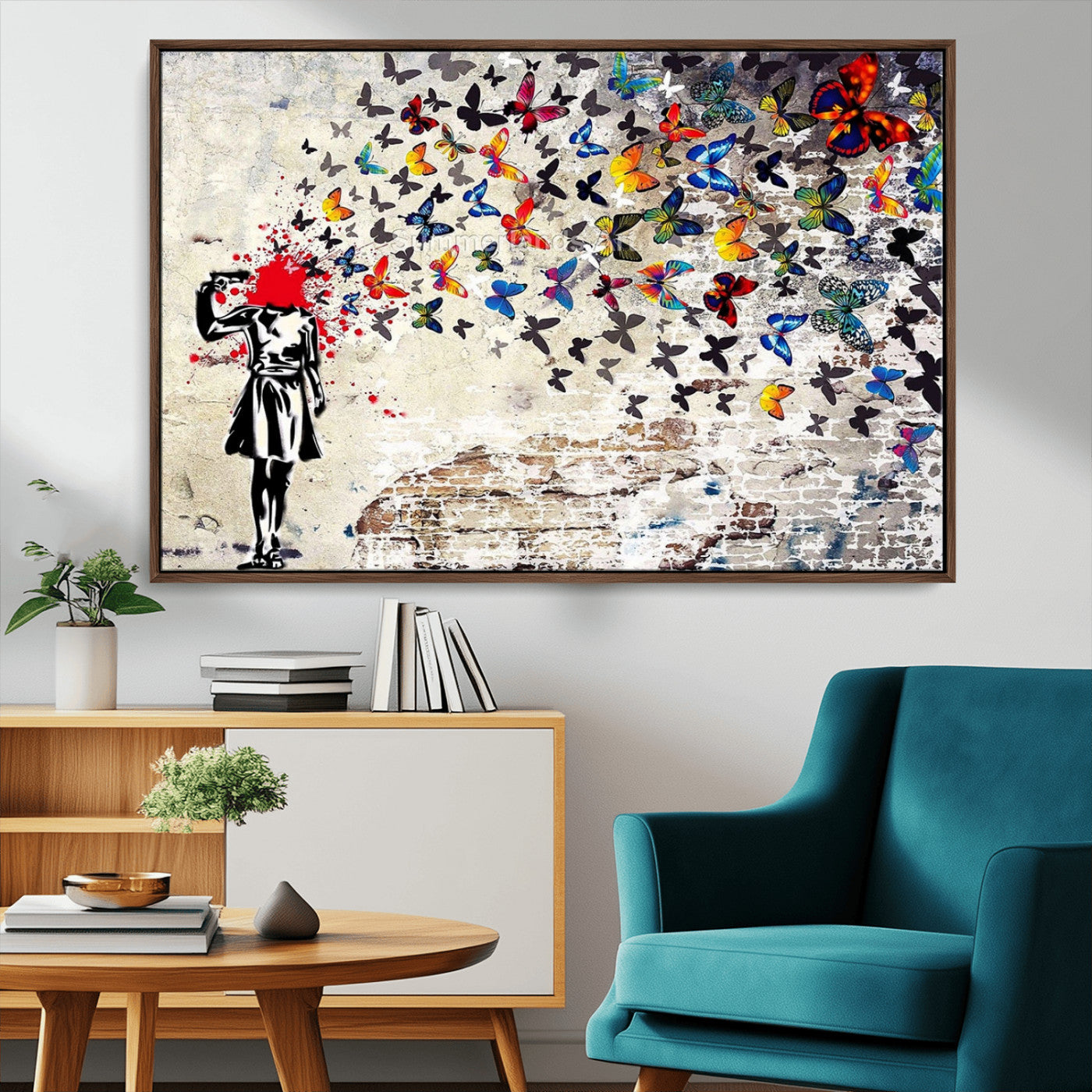 88654-MGV-CV-36X24-Banksy Art Butterfly Girl Explosion Canvas Art – Vibrant Urban Graffiti for Modern Interiors - Ready