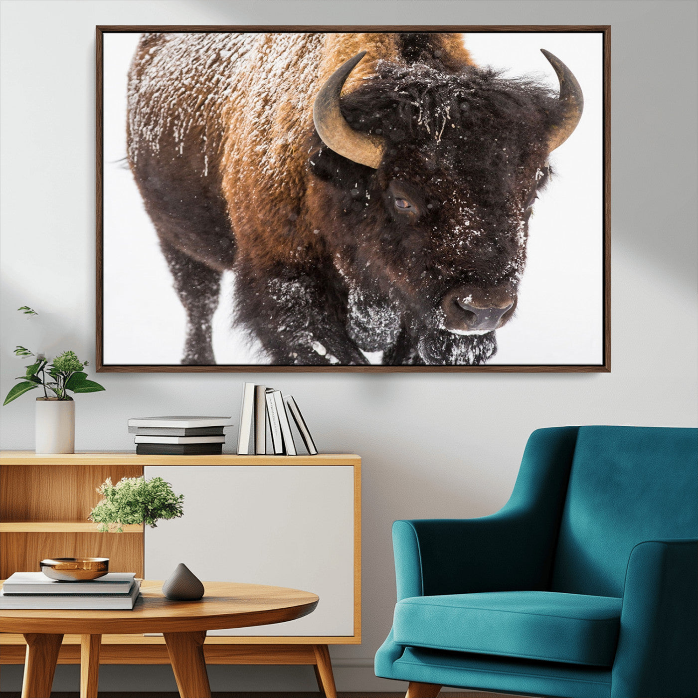 65605-MGV-CV-36X24-Bison Wall Art Canvas Print For Farmhouse, Wild Animal Wall Art, Framed Wild Bison Wall Art