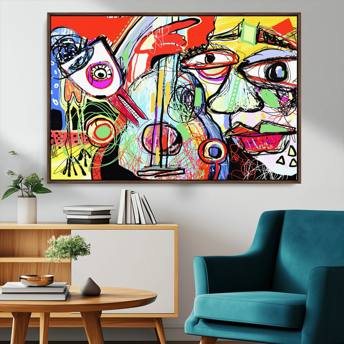 Picasso Style Art Abstract Canvas Wall Art Print, Colorful Abstract Artwork