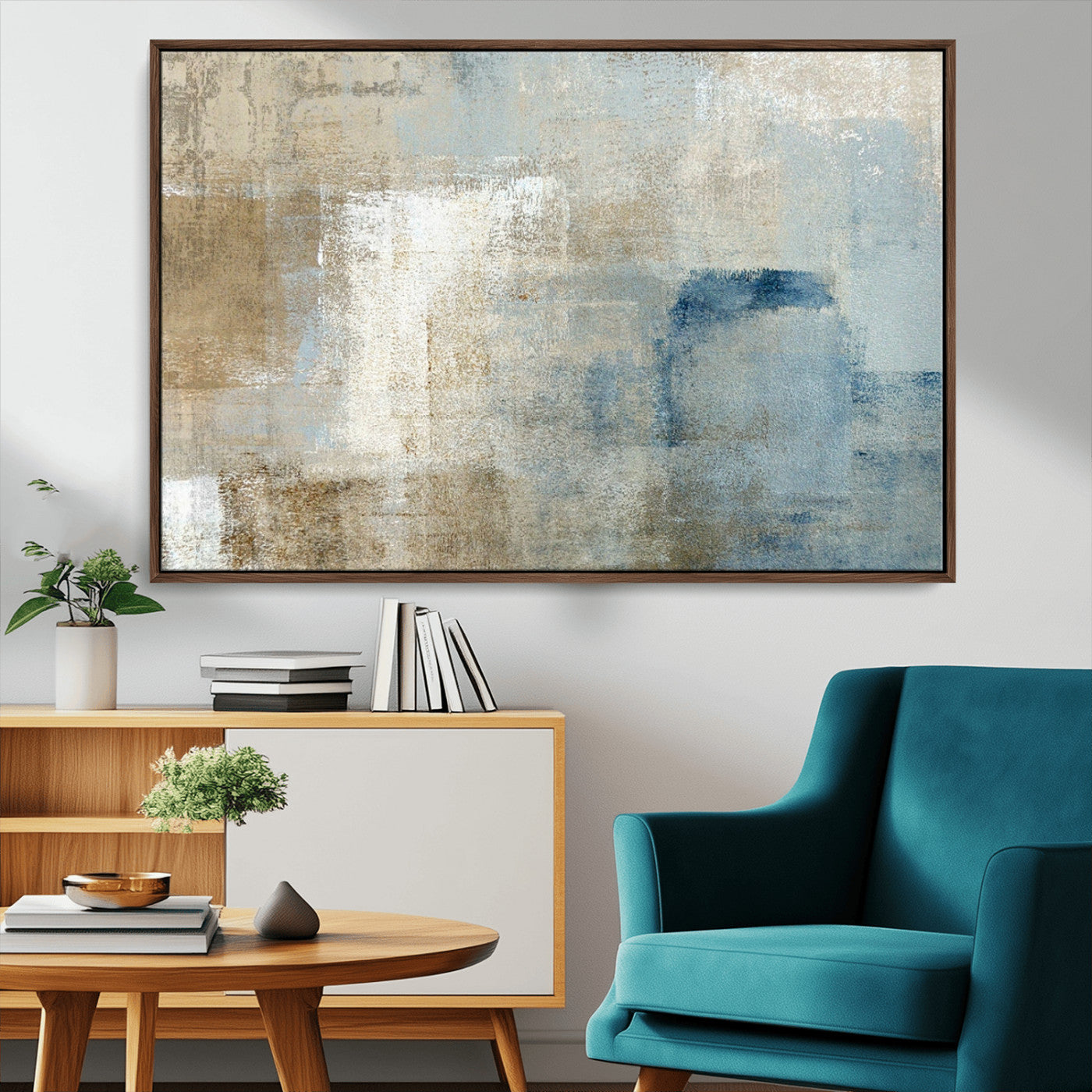 38126-MGV-CV-36X24-Abstract Blue and Beige Wall Art, Modern Minimalist Canvas Print Set, Giclee Textured Art, Large