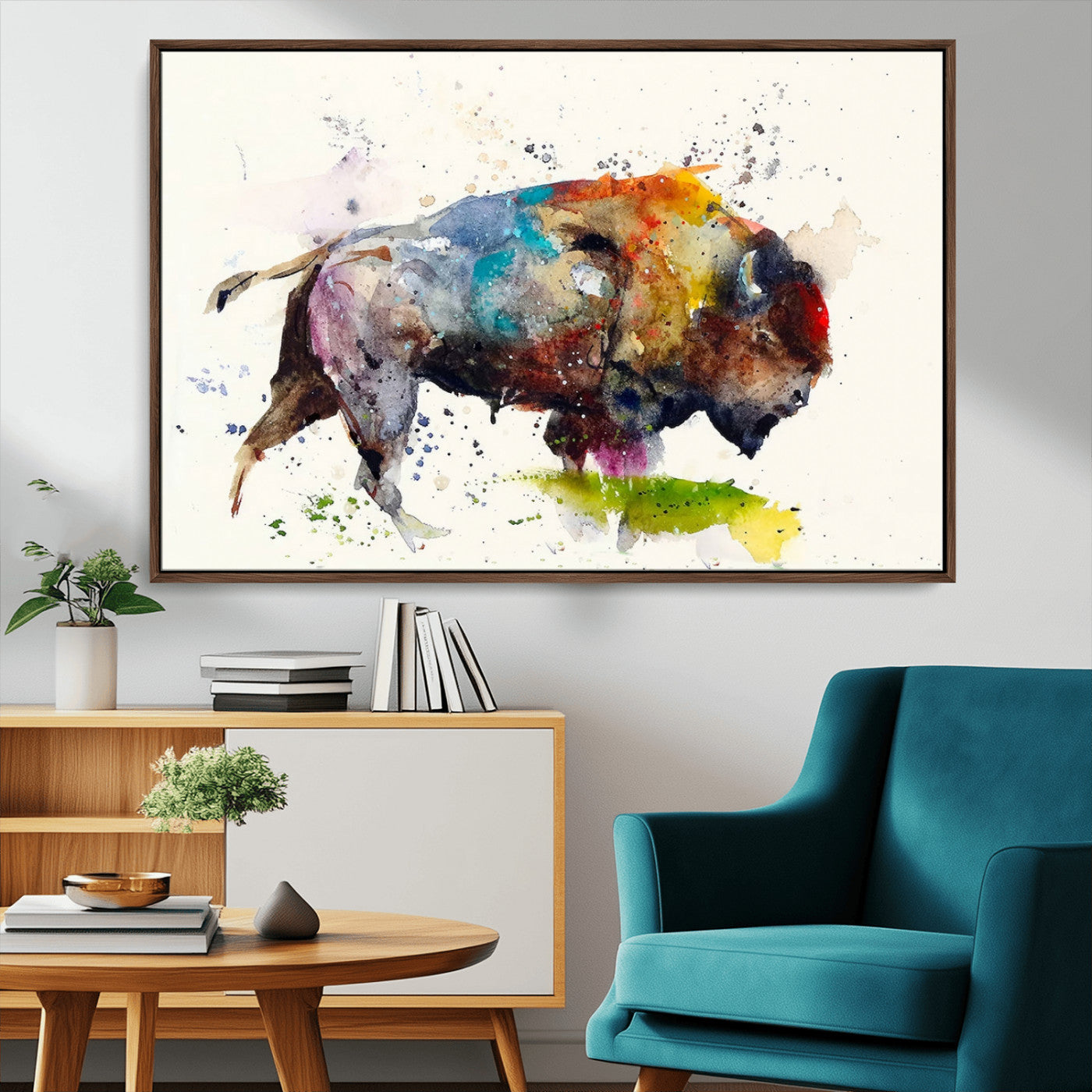 44504-MGV-CV-36X24-Abstract Buffalo Wall Art, Western Watercolor Bison Canvas Print, Rustic Buffalo Art for Cowboy and