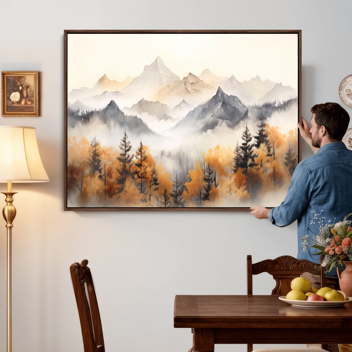 70049-MGV-CV-36X24 - Abstract Mountain Wall Art | Misty Mountain Forest and Mountains Canvas Print for Living Room,