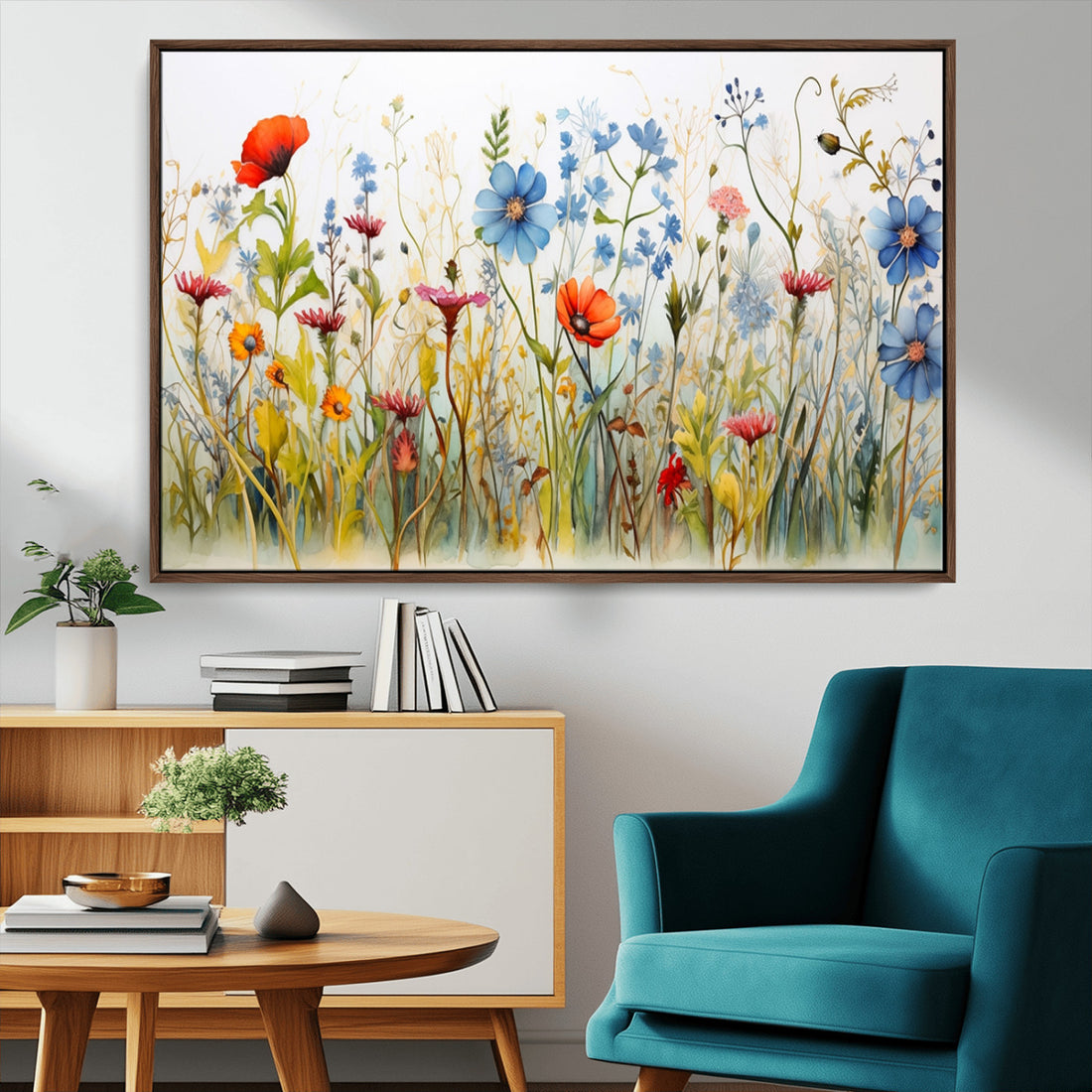 Colorful Wildflower Canvas Wall Art | Vibrant Floral Botanical Print for Living Room