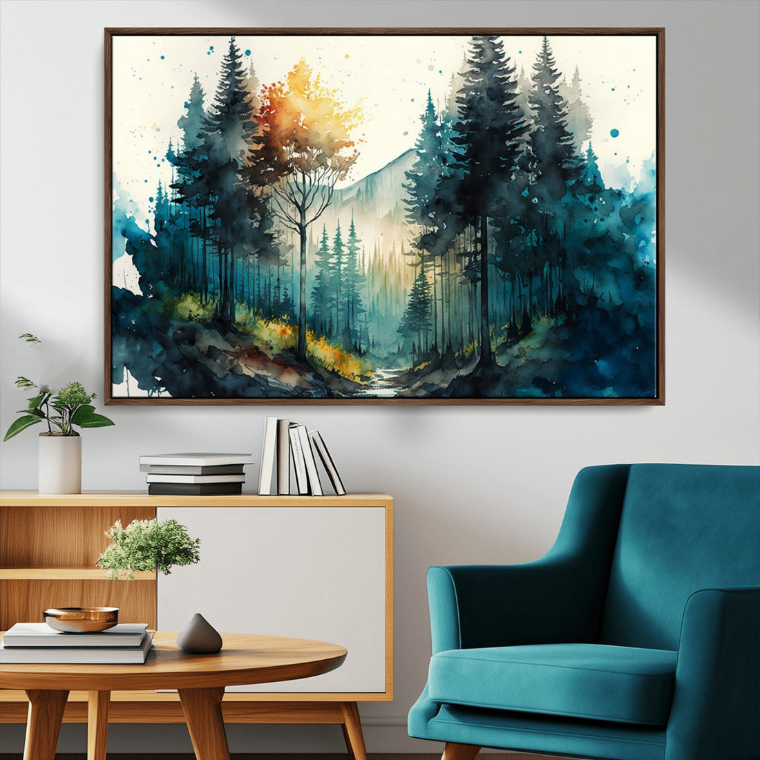 Watercolor Trees Forest Abstract Wall Art Canvas Print, Framed Watercolor Trees Wall Art