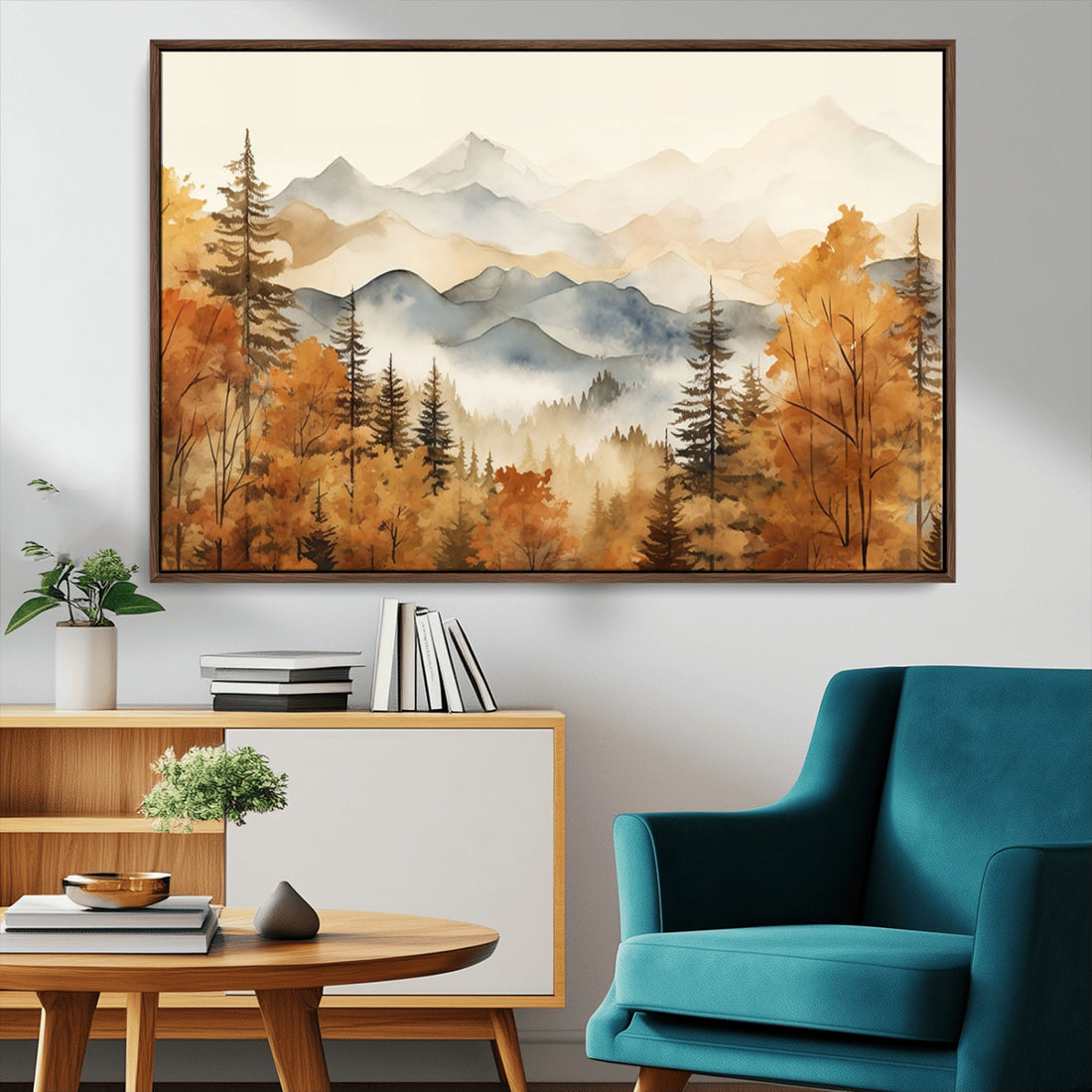 Golden Autumn Forest Wall Art Canvas | Mountain Landscape Canvas Print for Living Room or Bedroom