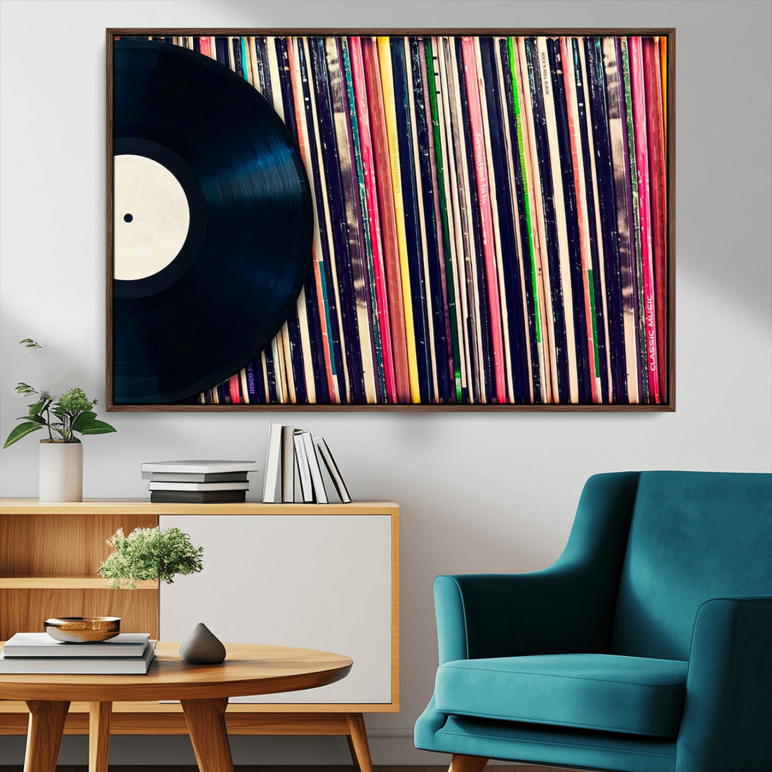 Vinyl Record and Album Collection Canvas Wall Art | Retro Music Decor, Vintage Vinyl Record Print