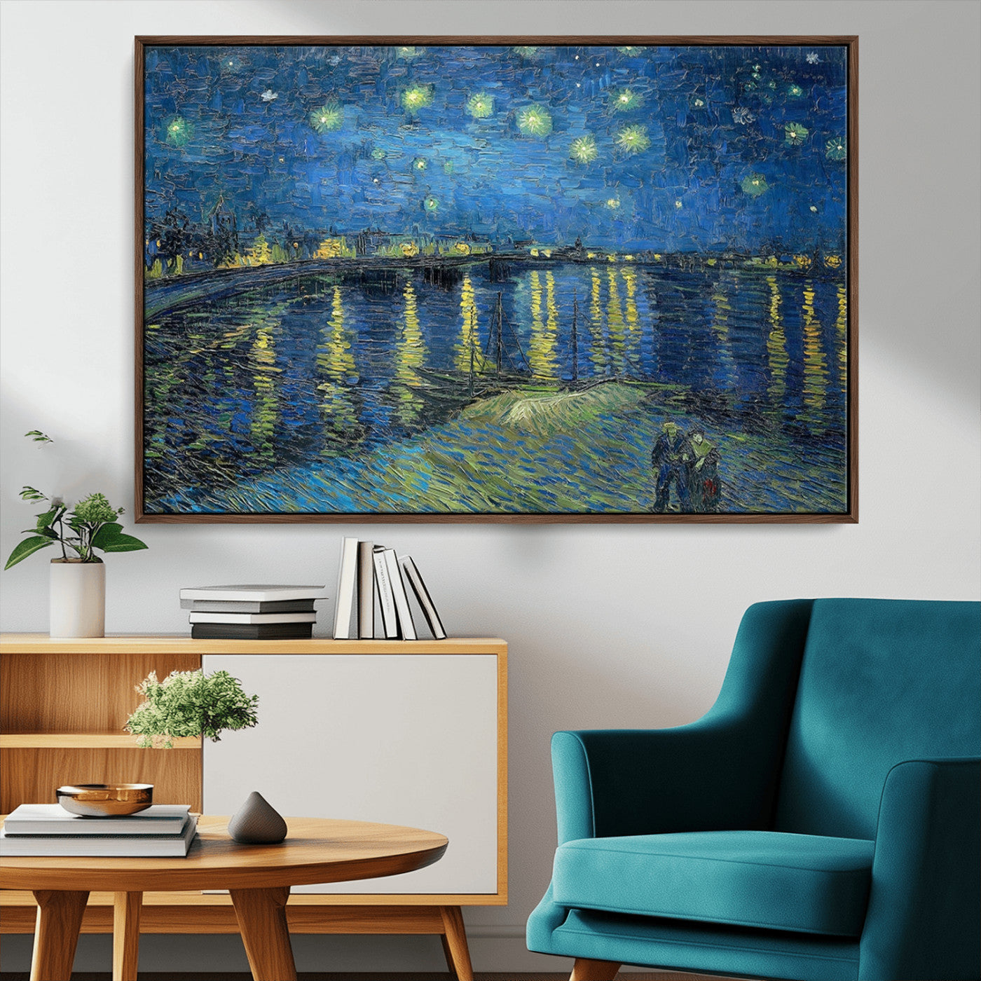 94605-MGV-CV-36X24-Vincent van Gogh Starry Night over the Rhone Abstract Wall Art Canvas, Starry Night Canvas Print