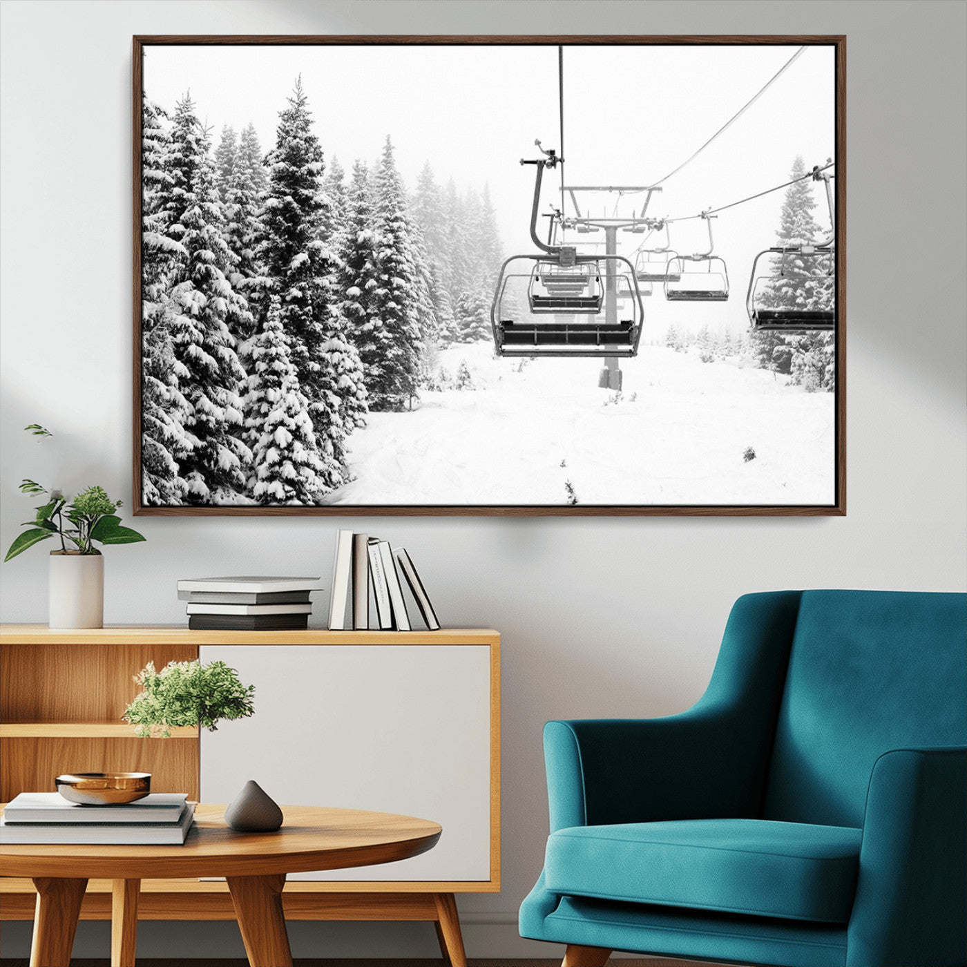 70609-MGV-CV-36X24-Ski Wall Art - Ski Lift Wall Art Canvas Print Snow Covered Spruce Trees Winter Wall Art Ski Skier