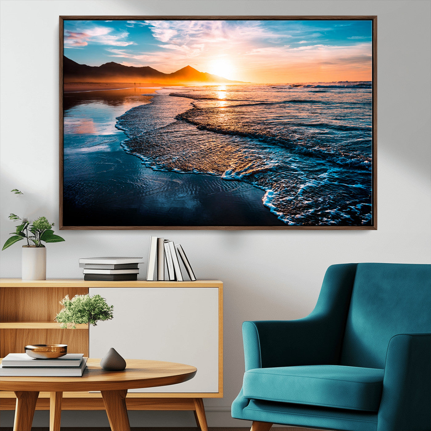 26494-MGV-CV-36X24-Beach Ocean Sunset on the Sea Wall Art Canvas, Beach Ocean Sunset Canvas Print