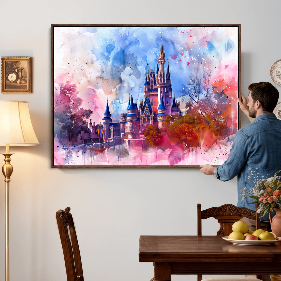 Disney Wall Art: Dreamy Watercolor Cinderella Castle Canvas Print