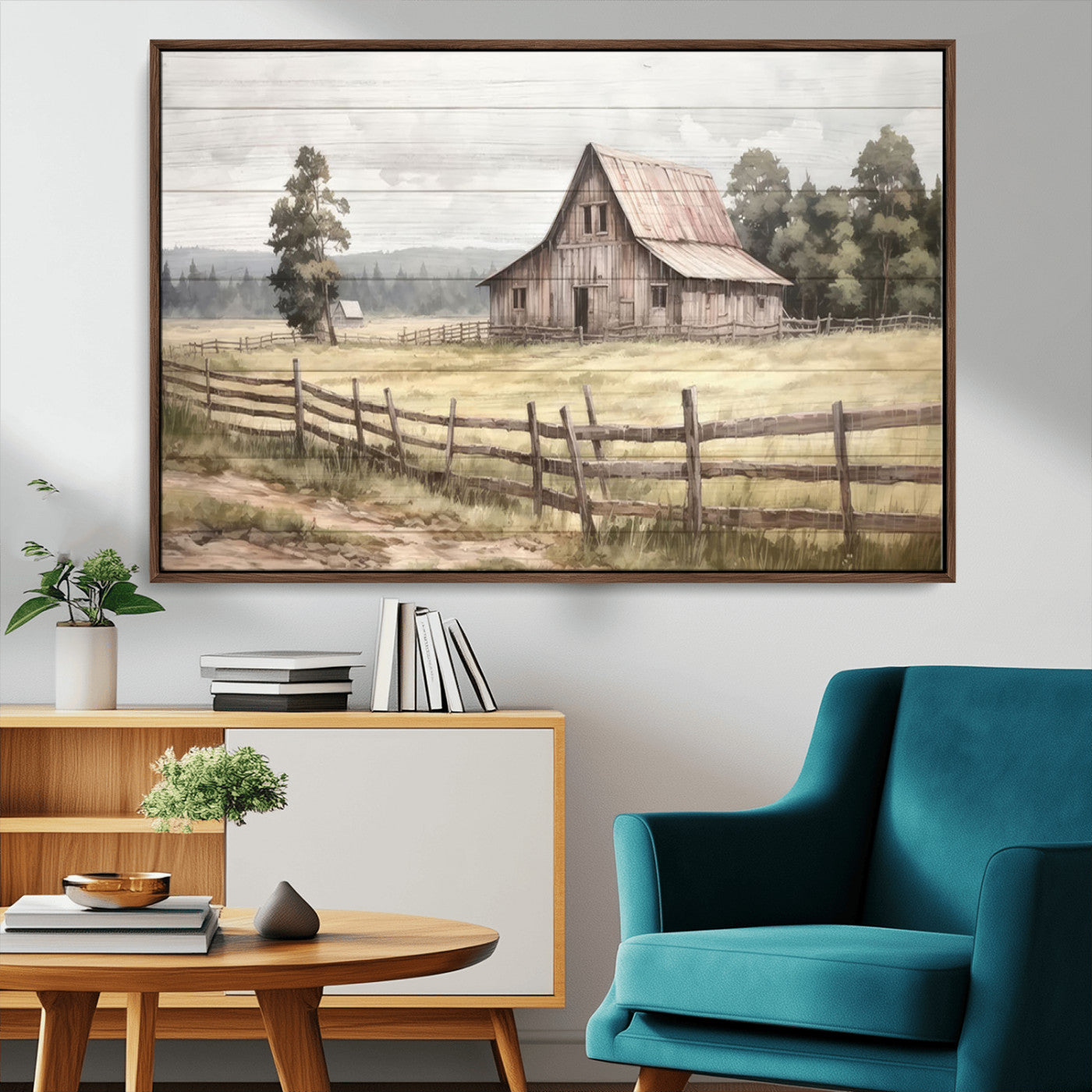 87489-MGV-CV-36X24-Rustic Farmhouse Barn Wall Art | 3-Panel Framed Gallery Wrap Giclee Canvas Print for Living Room,