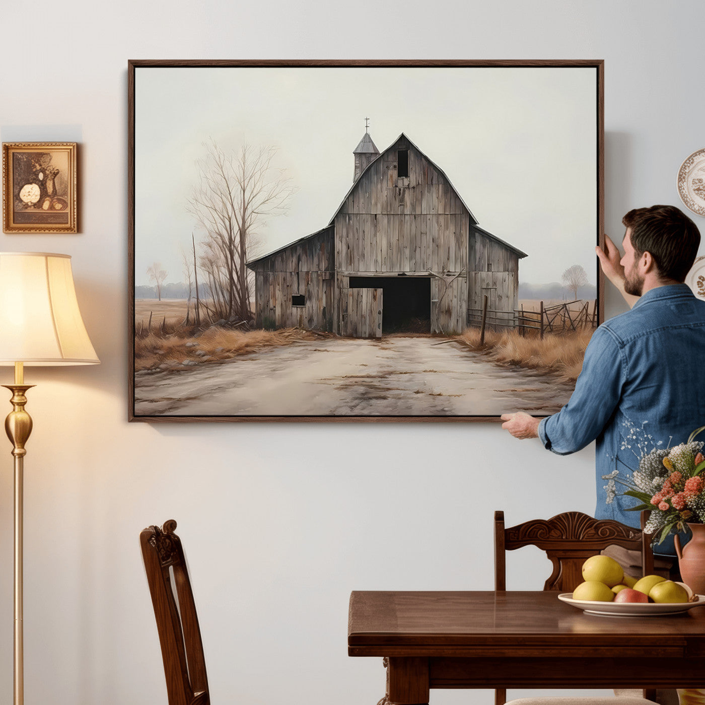 11602-MGV-CV-36X24 - Farmhouse Rustic Barn Wall Art Canvas Print – Framed and Ready to Hang – Perfect Addition to