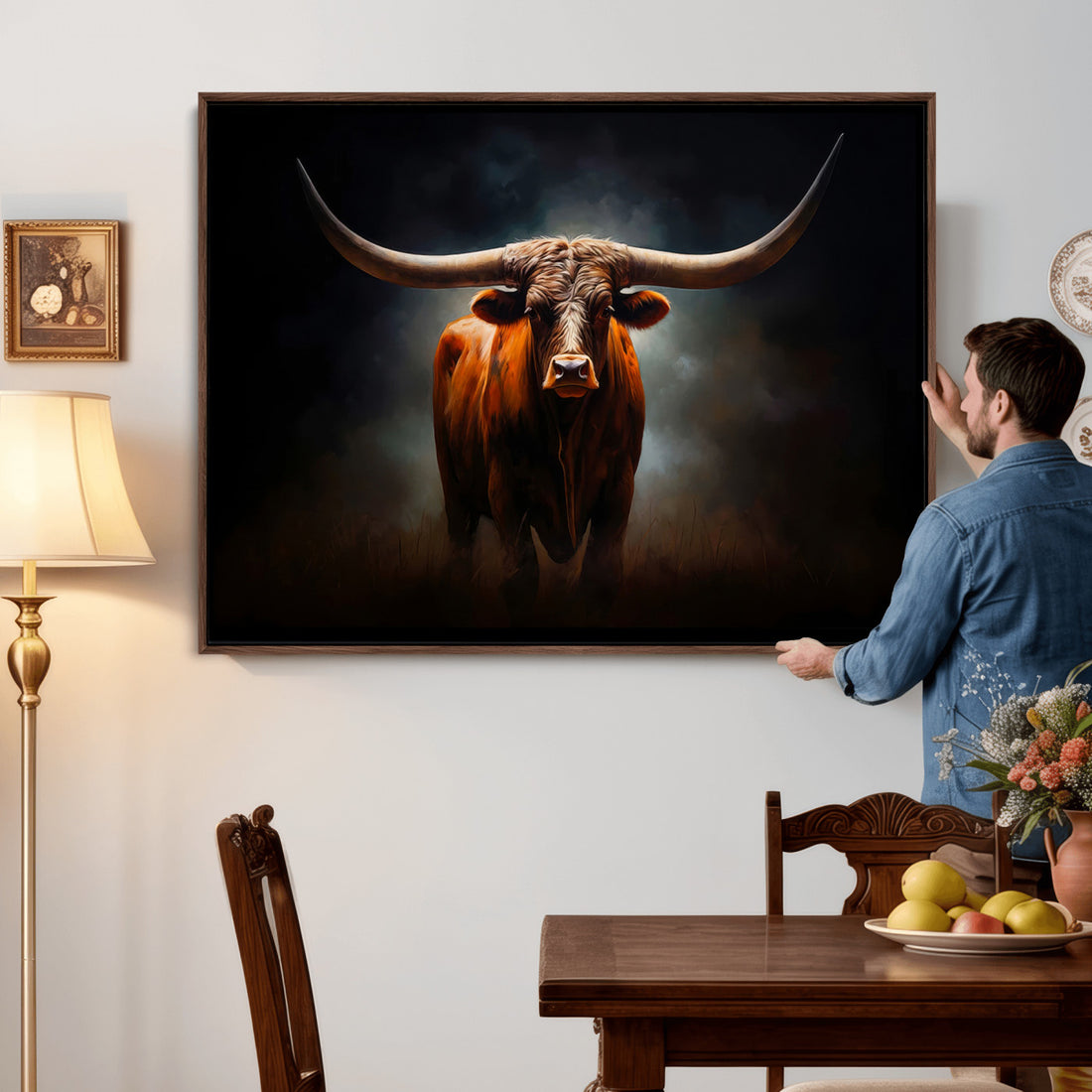 Abstract Texas Longhorn Wall Art Print | 3-Panel Large Texas Longhorn Canvas