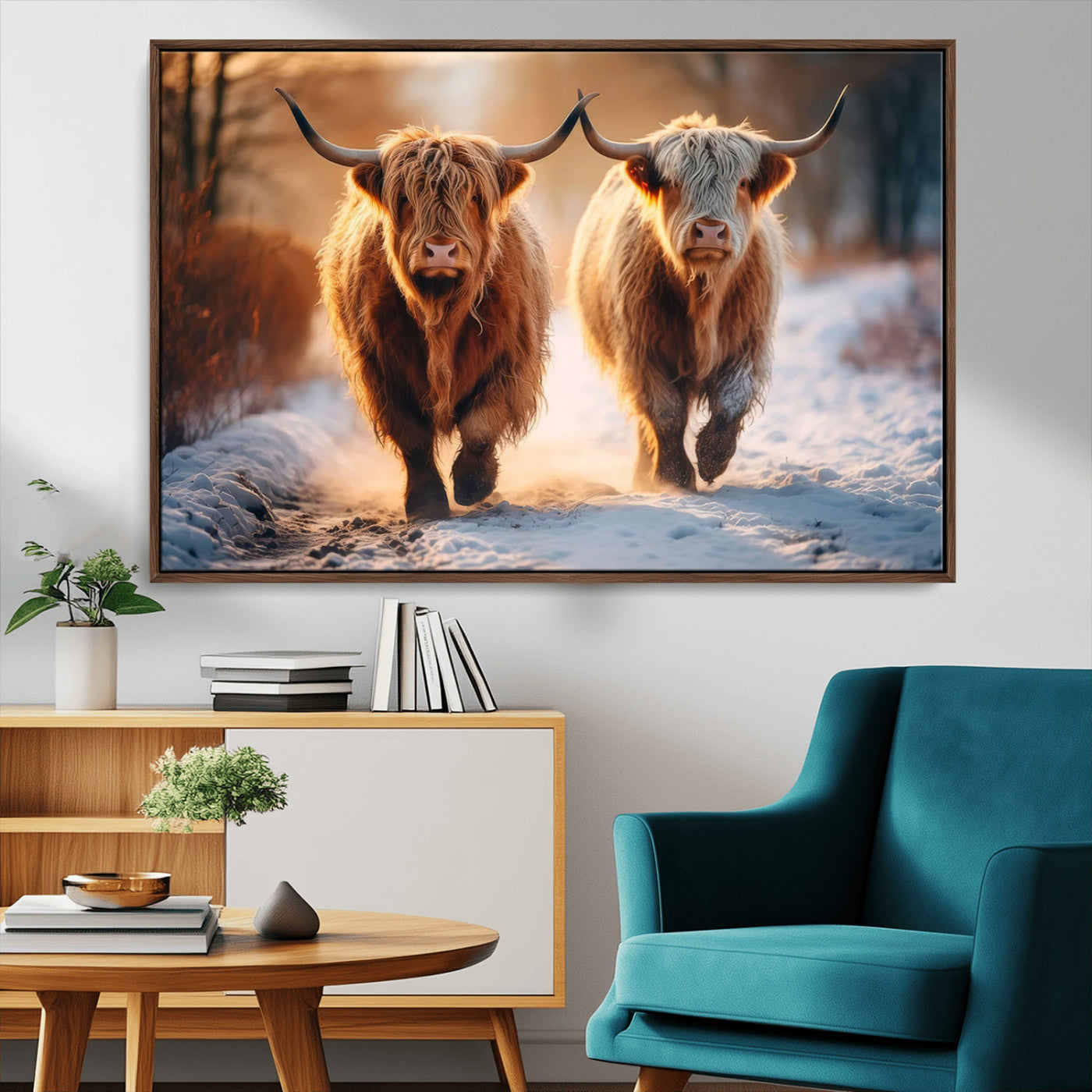 94810-MGV-CV-36X24-Scottish Highland Cow Horn Farm Wall Art Canvas Print
