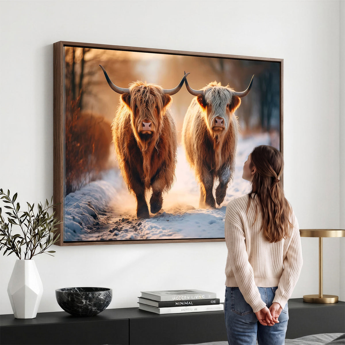 94810-_Poster-30x20 - Scottish Highland Cow Horn Farm Wall Art Canvas Print
