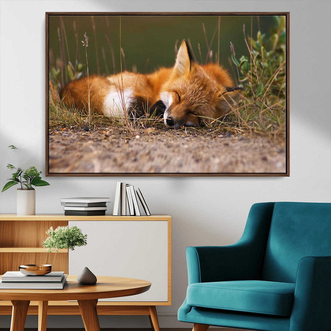 Sleeping Fox Wall Art Canvas Print, Farmhouse Wall Decor